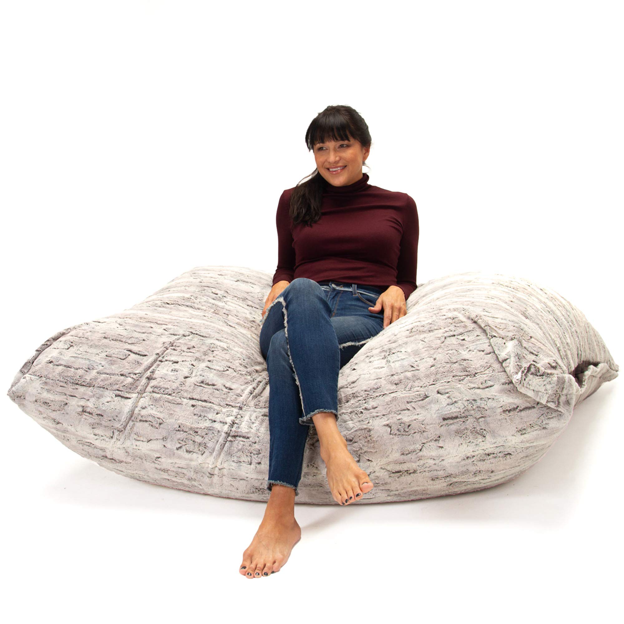 Premium 5.5ft Jaxx Bean Bag Chair with Luxe Silver Fox Fur - Ultra Soft Large Bean Bag for Adults & Teens - Perfect for Living Room, Game Room, Dorm & Relaxation