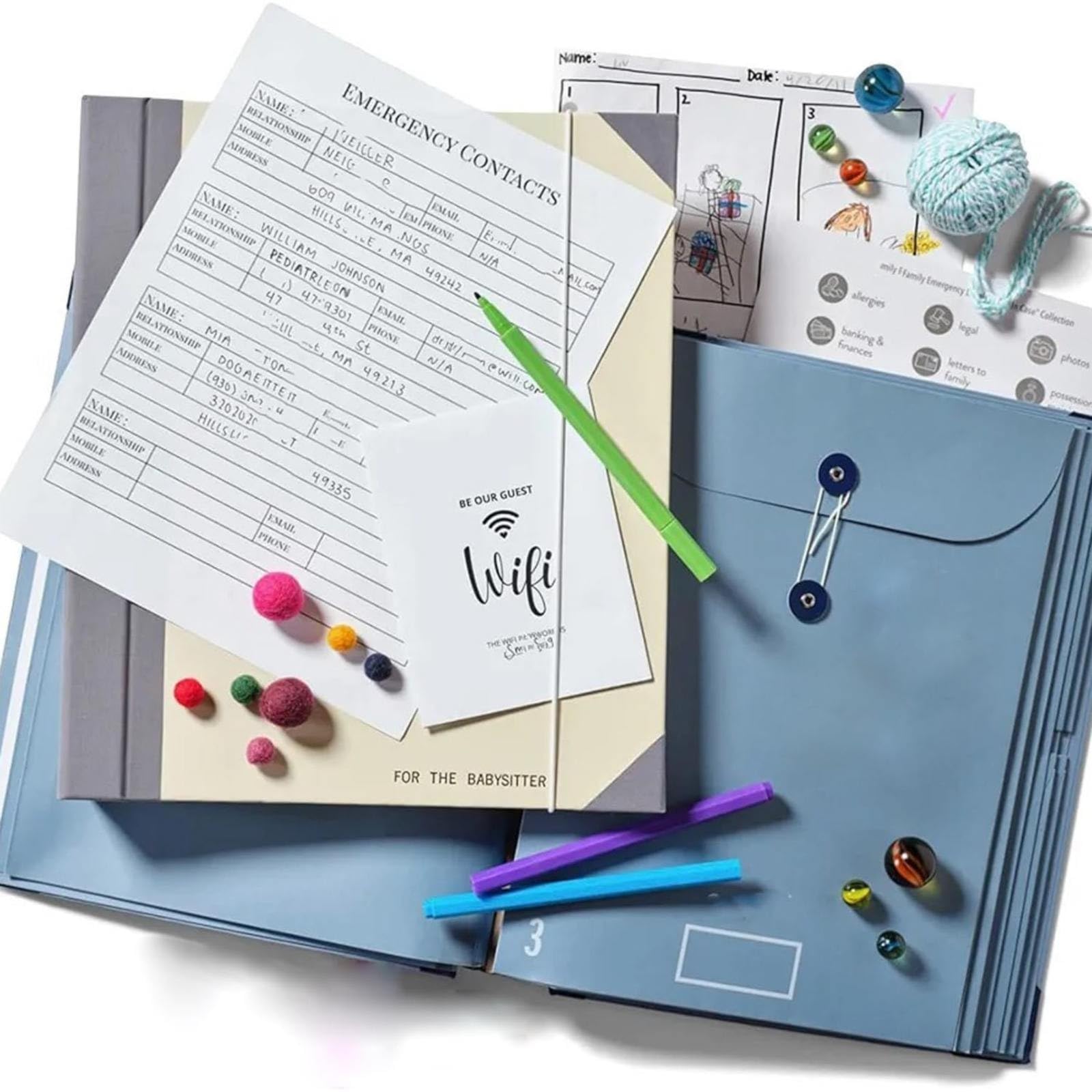 In Case I Go Missing Binder - Large Accordion File Organizer for Important Documents | Family & Office Use | Blue Document Folio Pouch (1pc) | Perfect for Emergency Preparedness, Travel & Secure Storage