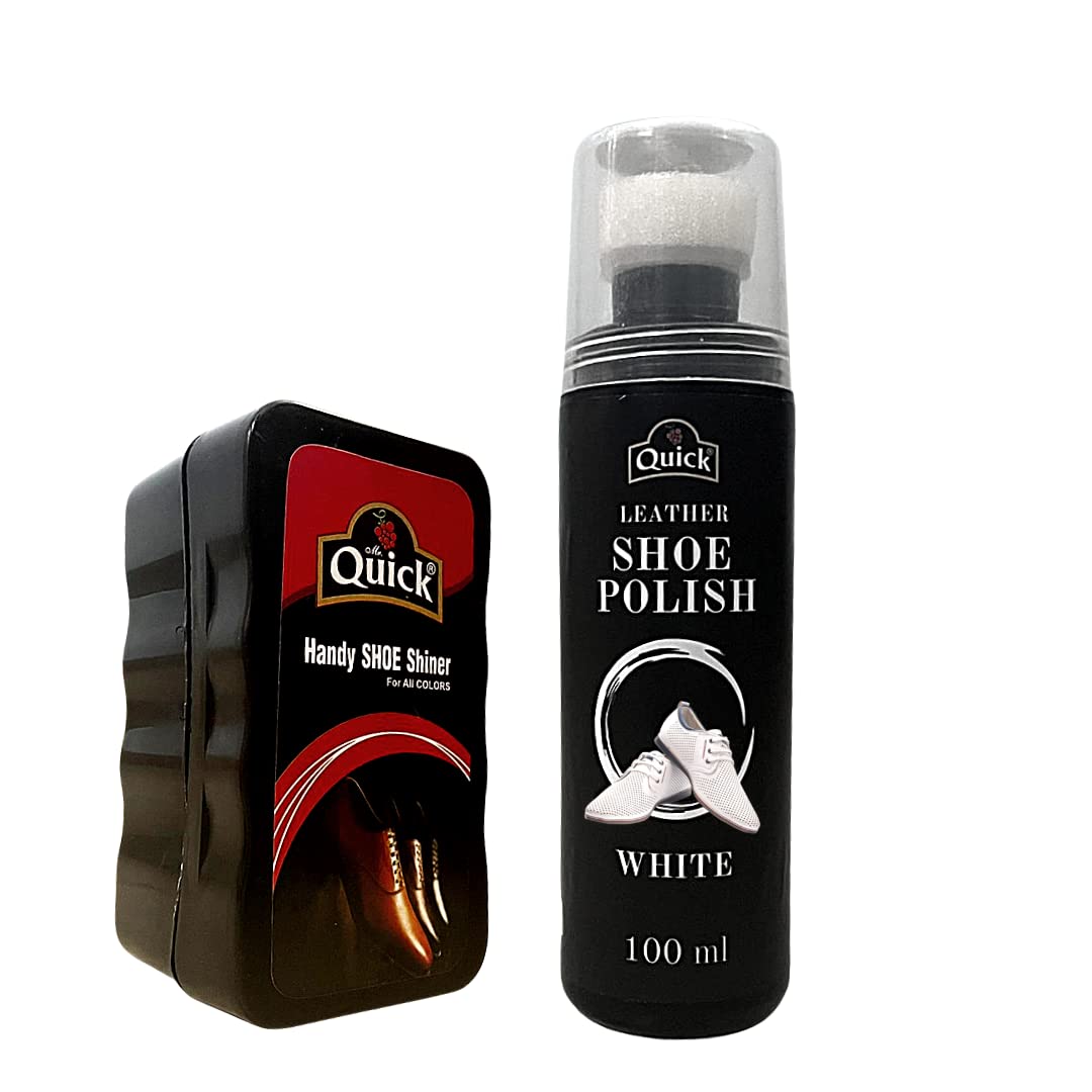 Premium White Quick Liquid Shoe Polish (100ml) with Carnauba Wax & Silicone Oil - Leather Conditioner & Shoe Shiner Kit - Perfect for Dress Shoes, Boots & Leather Accessories Care