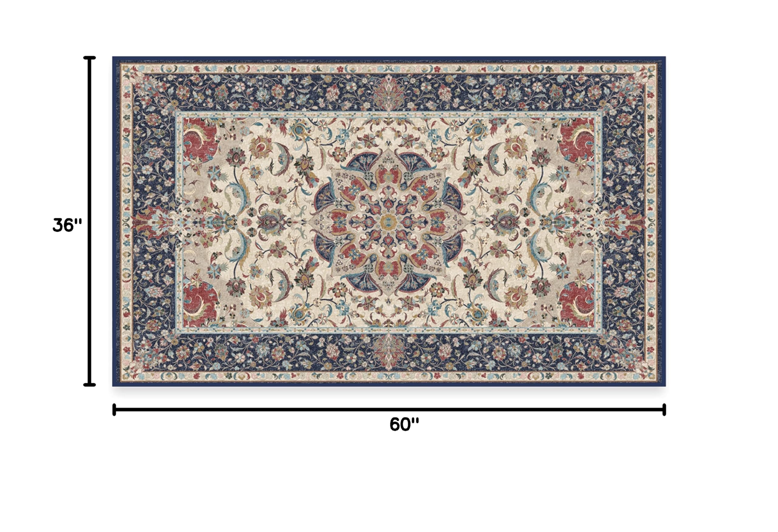 Washable 3x5 Area Rug by Ruggable - Sima Royal Blue, Non-Slip Gripper Pad, Premium Indoor Rug for Living Room, Bedroom, Kitchen, Office & Classroom | Easy to Clean & Durable Home Decor