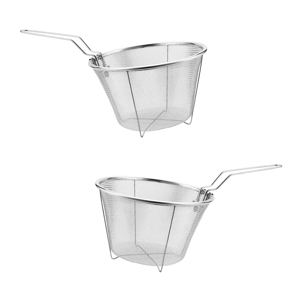 SHERCHPRY 2-Pack Stainless Steel Round Wire Fry Baskets - 15cm Folding Deep Fryer Basket for Kitchen, Restaurant, Party & BBQ - Perfect for Popcorn, Charcuterie Cones & Deep Frying