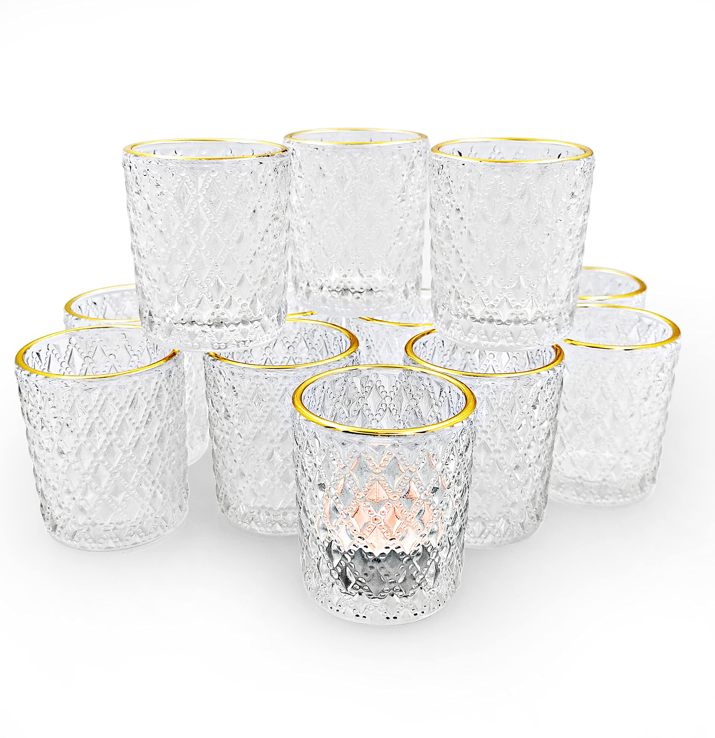 24 Pack Clear Glass Tealight Candle Holders with Rim - Elegant Votive Candle Cups for Wedding Centerpieces, Birthday Party Decor, Christmas Table Settings & Home Ambiance Lighting