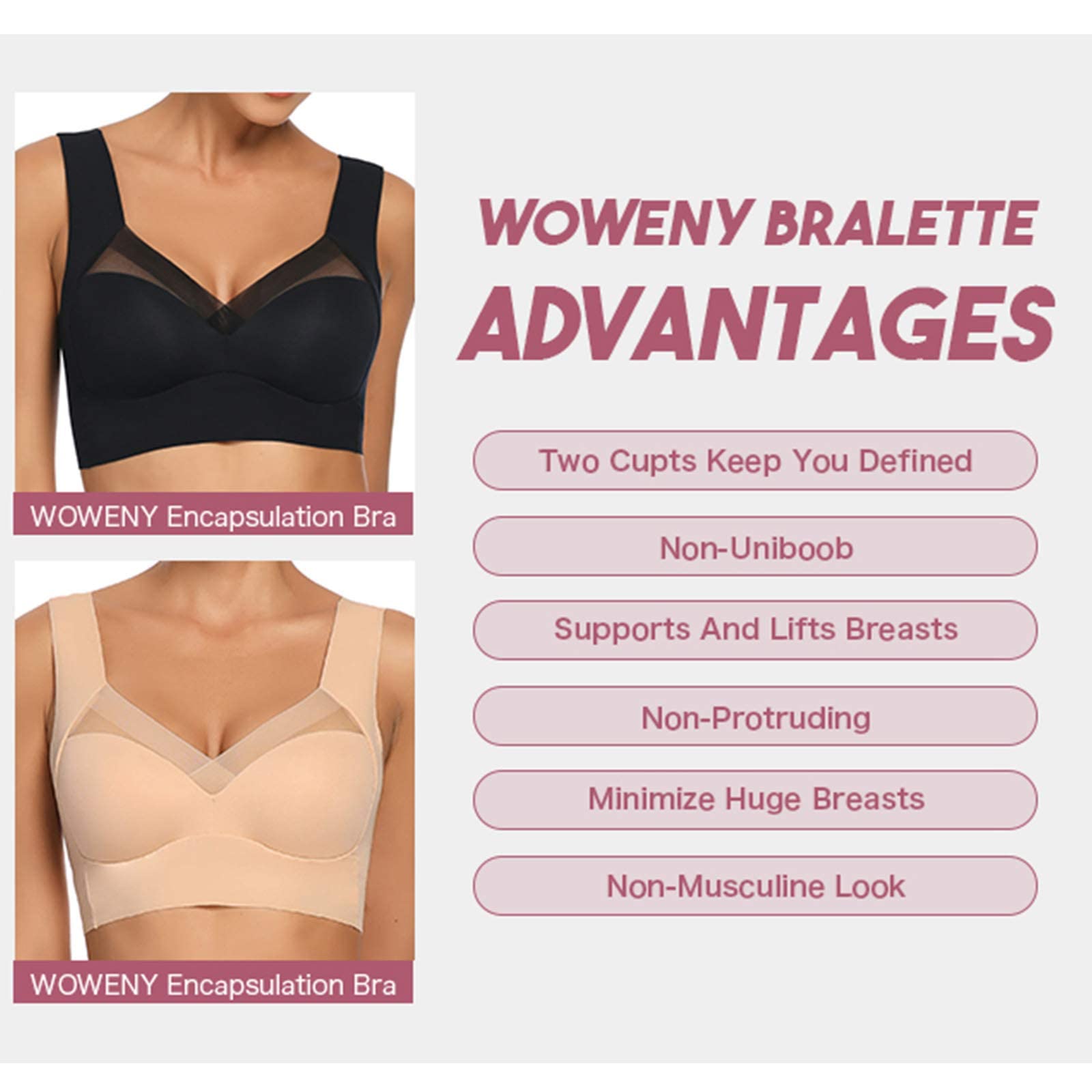 WOWENY Wireless Bras for Women - Comfortable Sleep Bralette, Full Coverage Soft Crop Top Bra, Zero Feel Thin Bustier | Perfect for Yoga, Lounging & Everyday Wear