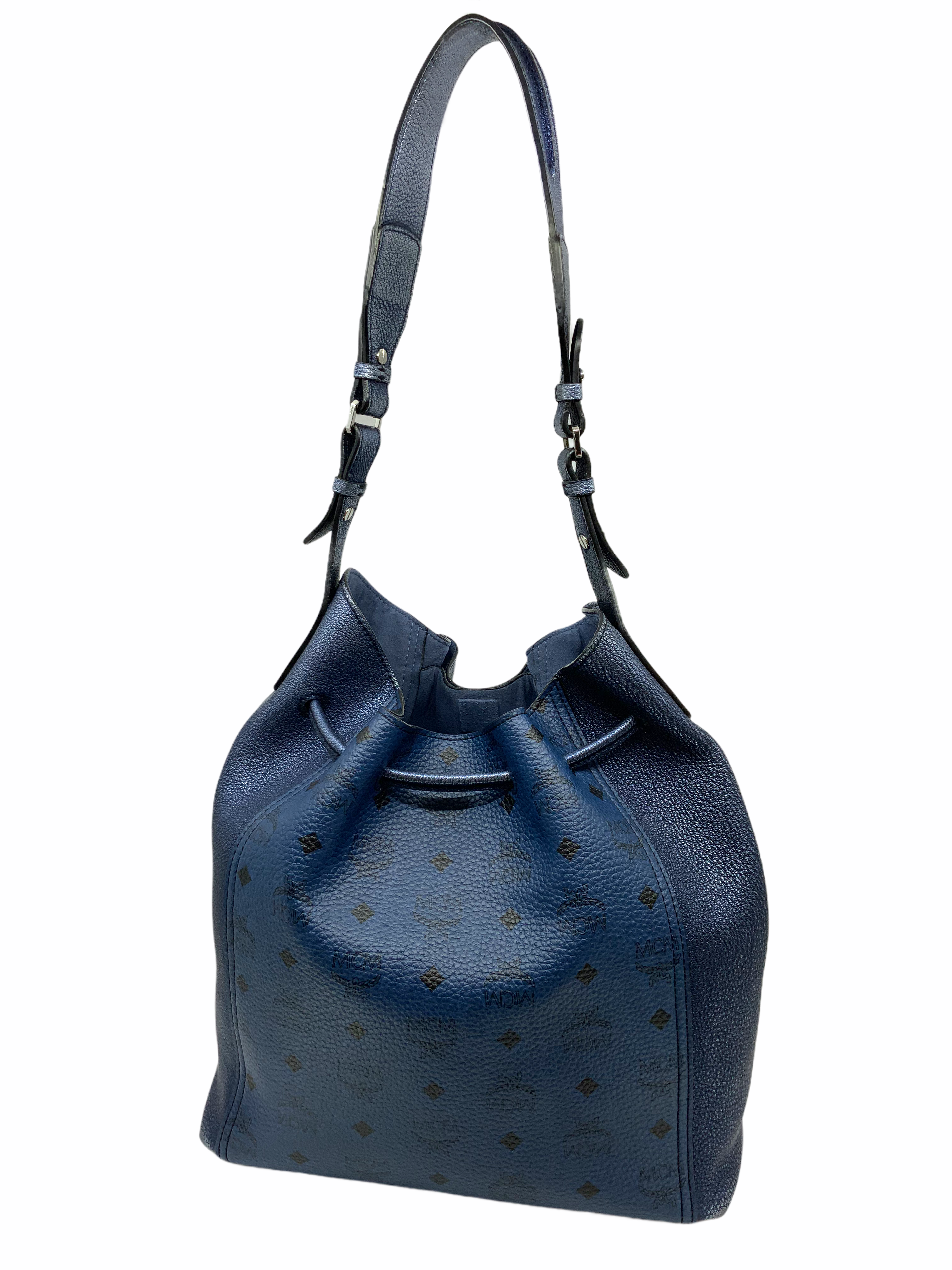MCM Metallic Goatskin Monogram Logo Canvas Bucket Bag for Women | Luxury Designer Handbag for Travel, Shopping & Everyday Use