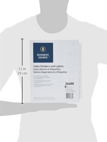 Business Source Punched Laser Index Dividers - Set of 8 White Tabs (36688) - Perfect for Office Filing, Document Organization, and Binder Systems