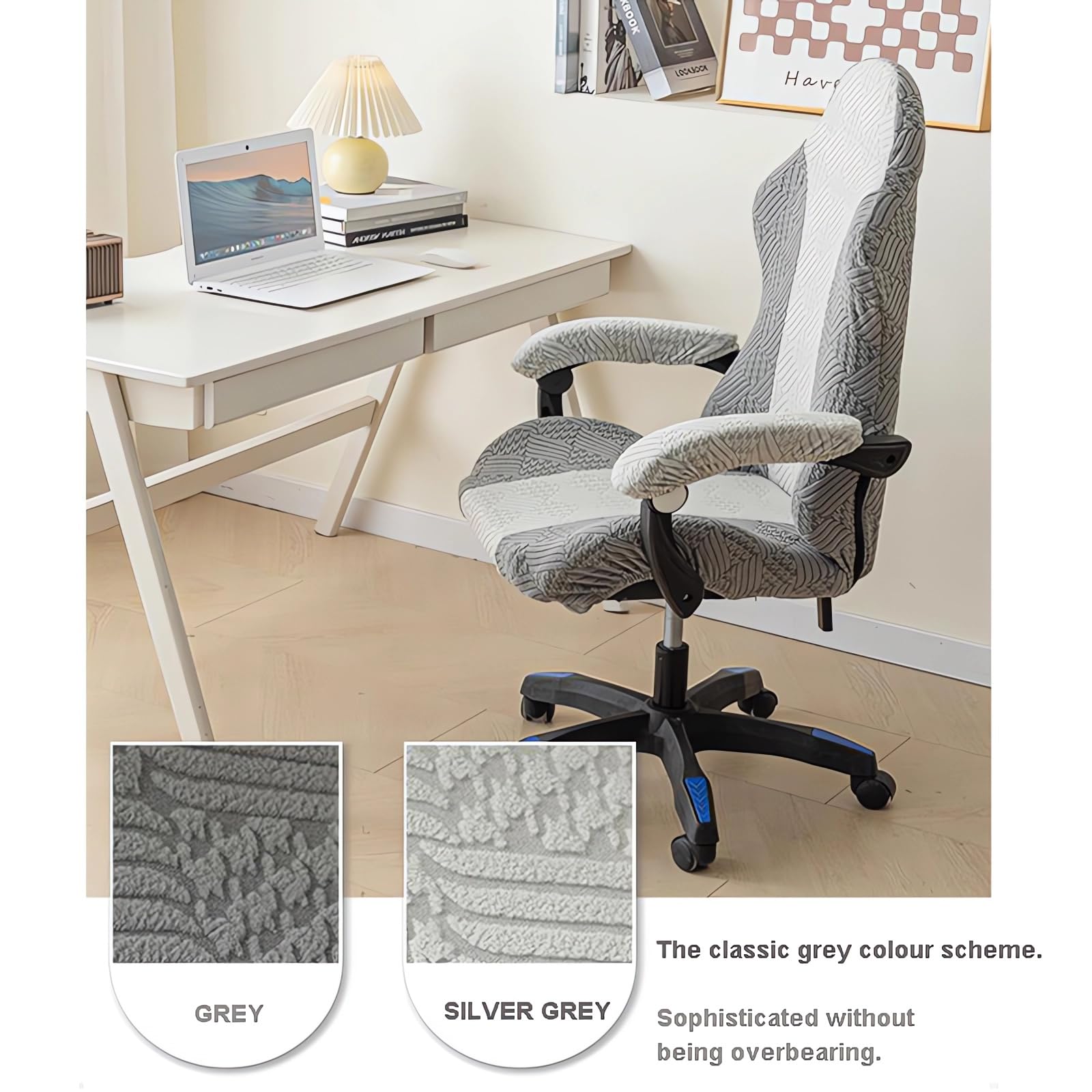 Stretchable Gaming Chair Cover with Armrest Covers - Universal Fit for Office & Computer Chairs - Breathable Seat Slipcover in Gray - Perfect for Home Office, Gaming Setup & Workspace Protection