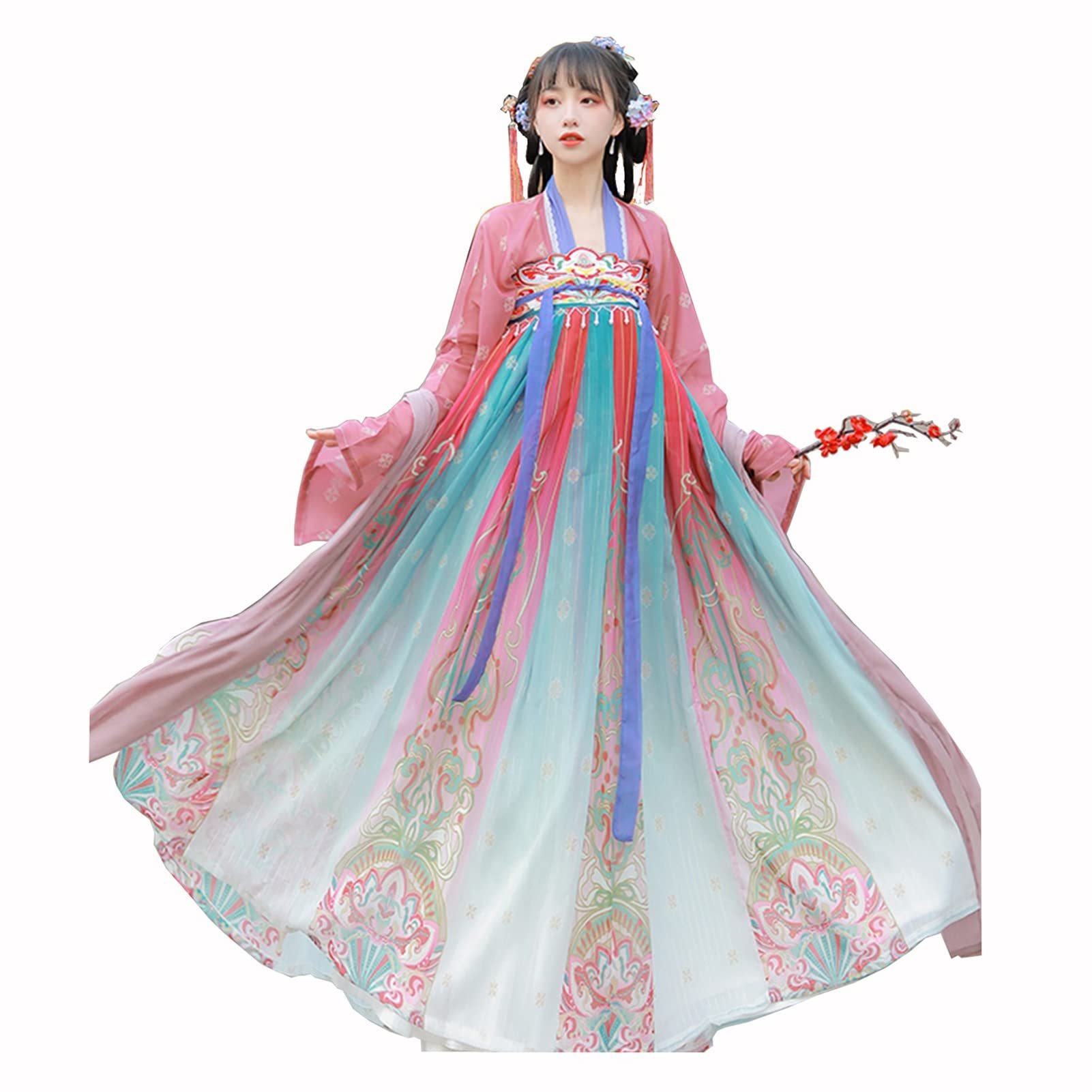 Elegant Traditional Chinese Hanfu Dress for Women - Embroidered Pink Hanfu Skirt for Stage Shows, Parties, Cosplay & Gifting (Size Small) | Perfect for Cultural Events, Themed Parties & Performance Costumes