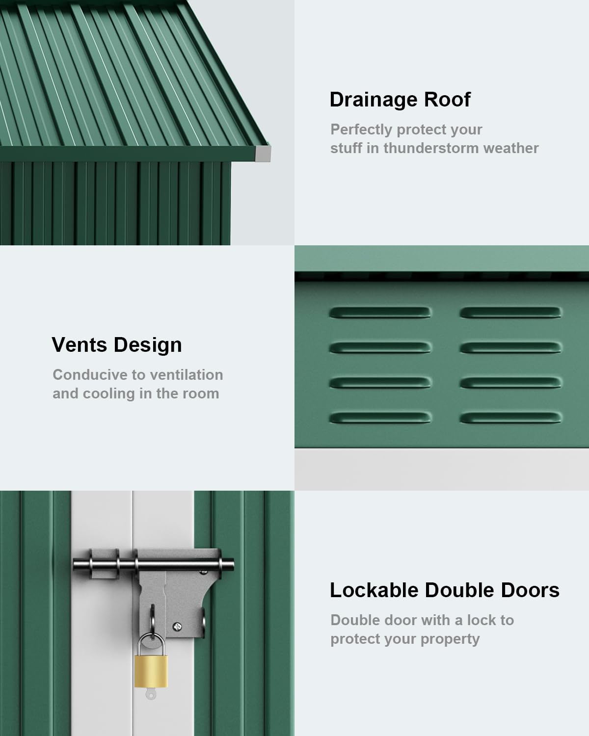 Bealife 6' x 4' Outdoor Storage Shed - Heavy Duty Metal Garden Shed with Double Lockable Doors, Waterproof & Rustproof Tool Storage Cabinet for Backyard, Patio, Lawn (Green) | Perfect for Storing Gardening Tools, Lawn Equipment & Seasonal Items