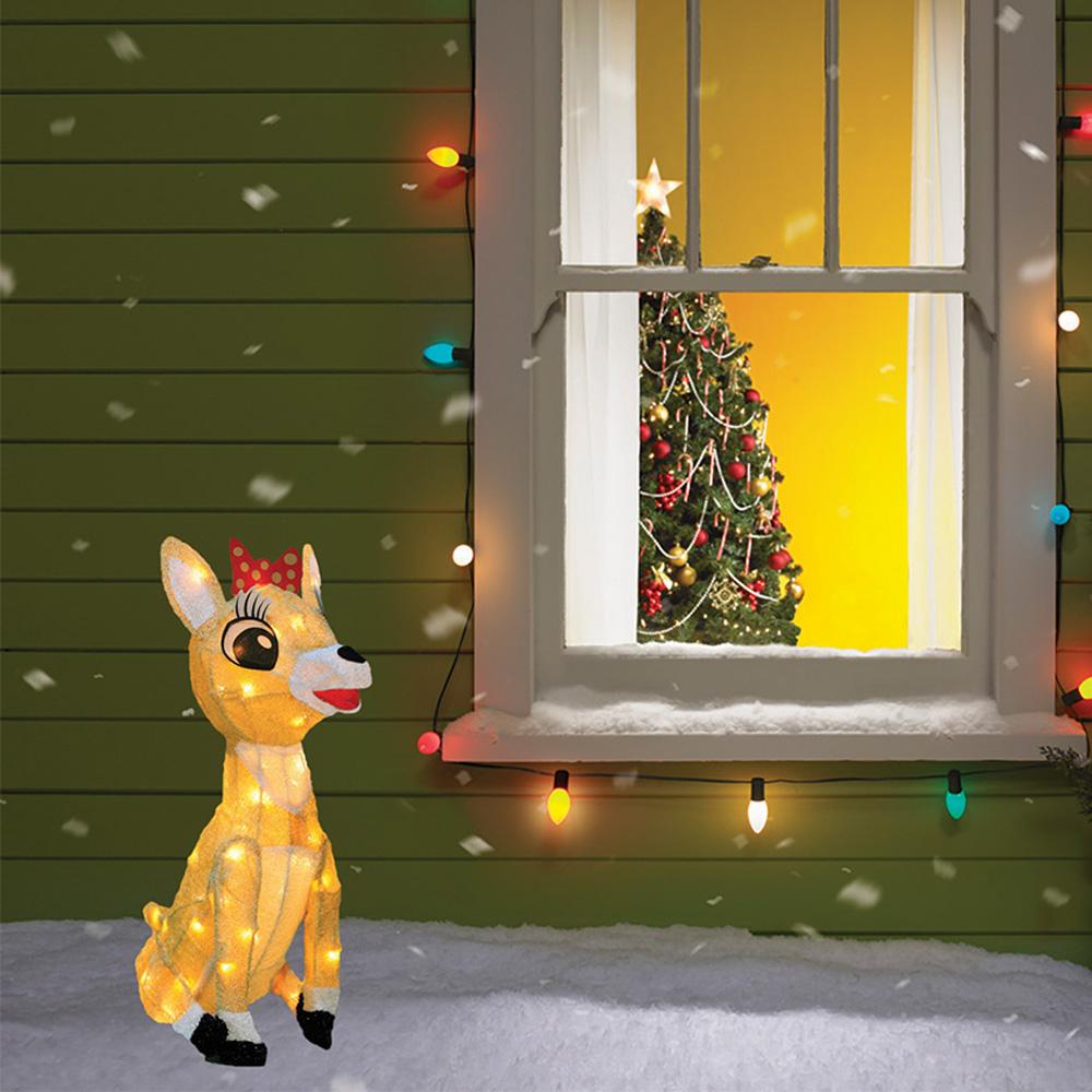 3D Lighted Soft Tinsel Clarice Reindeer with Bow Sculpture - Christmas Home Decor, Holiday Table Centerpiece, Festive Mantel Display