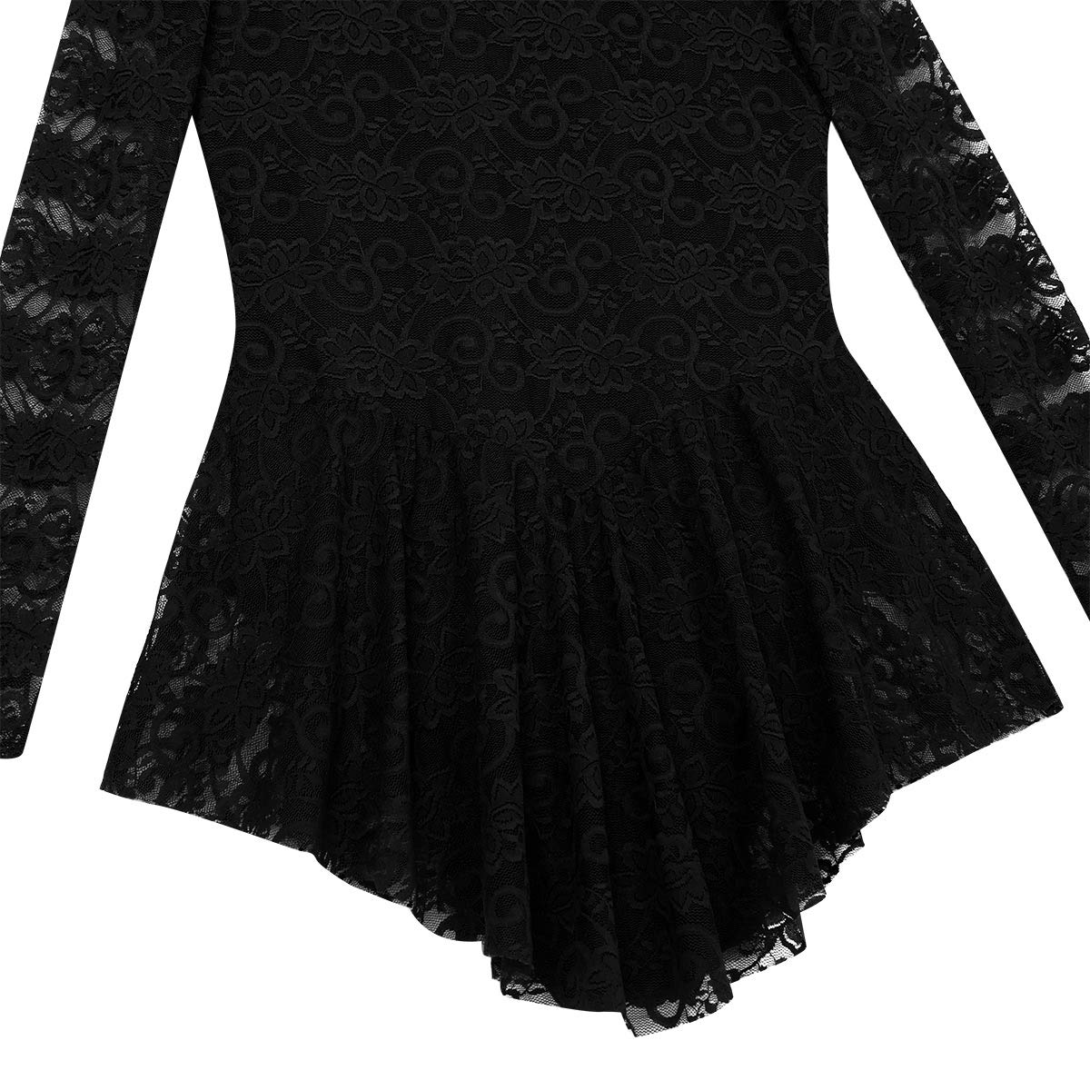 Elegant Women's Floral Lace Ballet Dance Dress with Fingerpoint Sleeves - Figure Skating Leotard for Ballet, Ice Skating & Performance