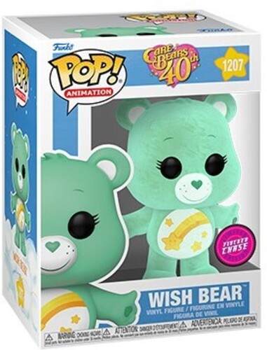 Flocked Chase Care Bears 40th Anniversary Wish Bear #1207 - Collectible Plush Toy for Fans & Gift Lovers - Perfect for Birthdays, Holidays & Nostalgic Decor