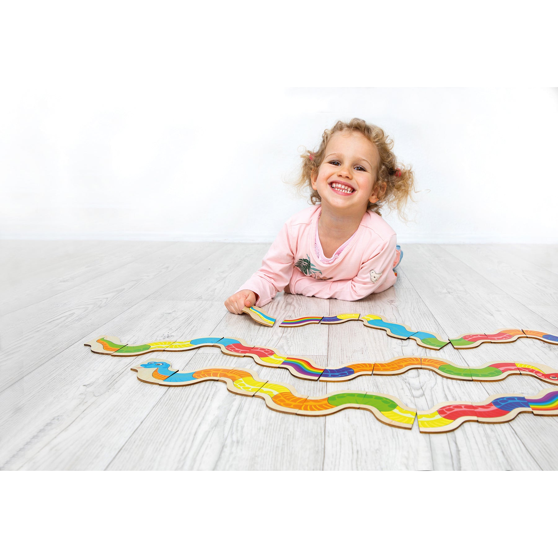 Beleduc Mamba Zamba Colorful Snake Domino Game - Educational Wooden Dominoes for Kids | Fun Family Board Game for Preschool Learning & Party Entertainment
