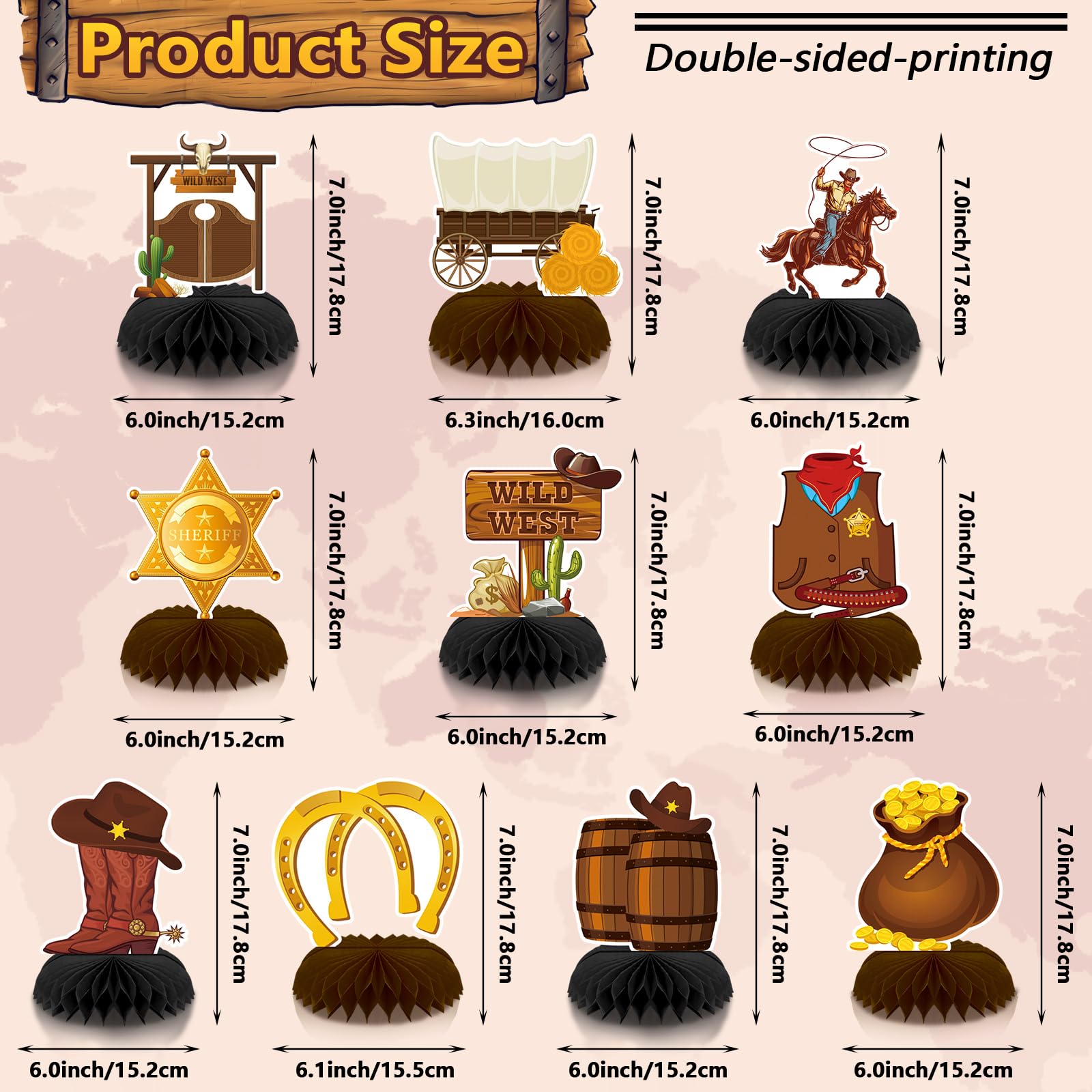 10 Pcs Wild West Cowboy Party Decorations - Honeycomb Centerpieces for Western Themed Birthday Parties, Baby Showers & Table Decor | Perfect for Cowboy BBQ, Ranch Weddings & Country Themed Events