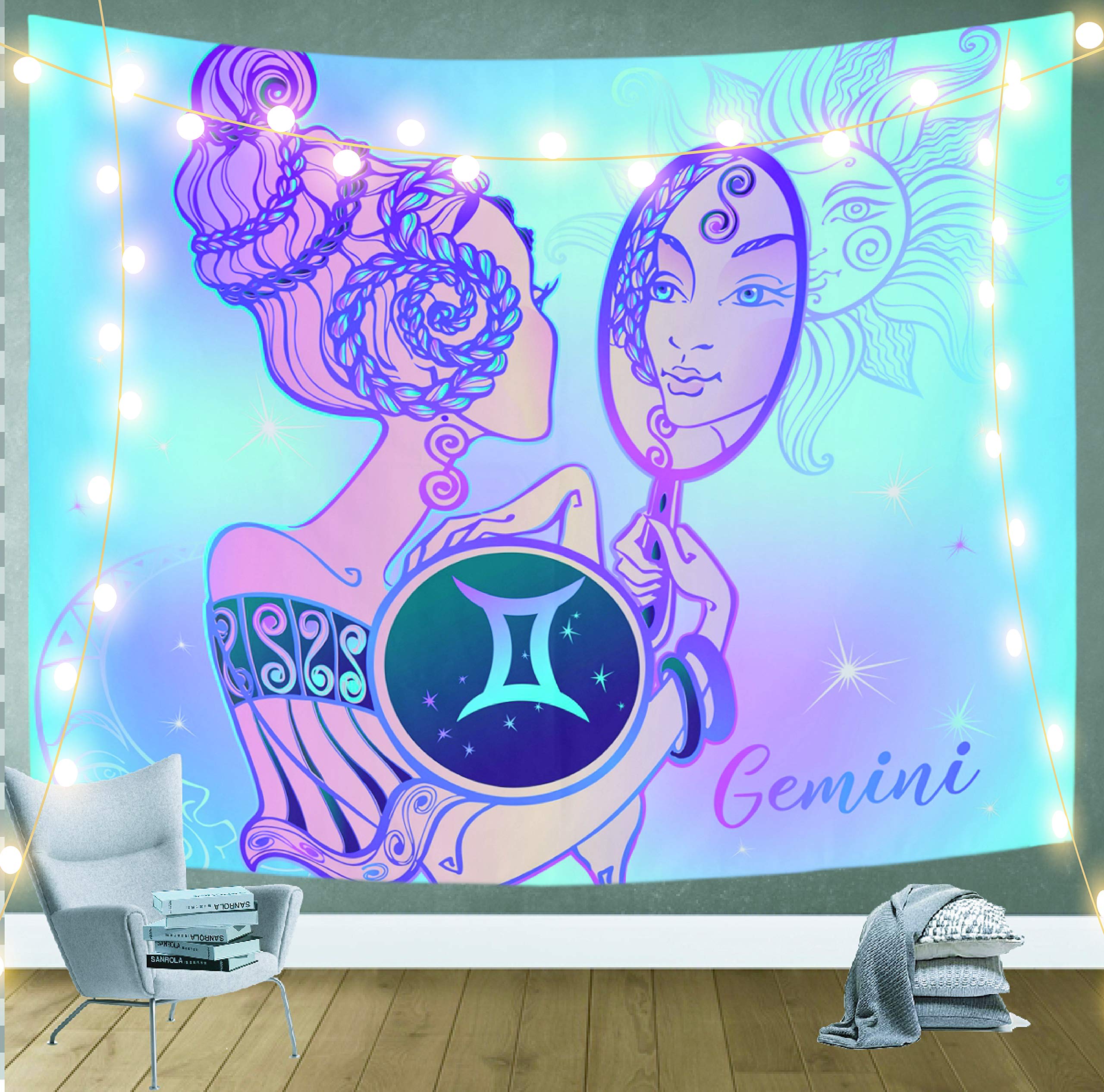 Zodiac Gemini Wall Tapestry - Large 60x51 Inch Bohemian Room Decor for Living Room, Bedroom & Dorm | Perfect for Home Decor, Aesthetic Wall Hanging & Hippie Style Interior Design