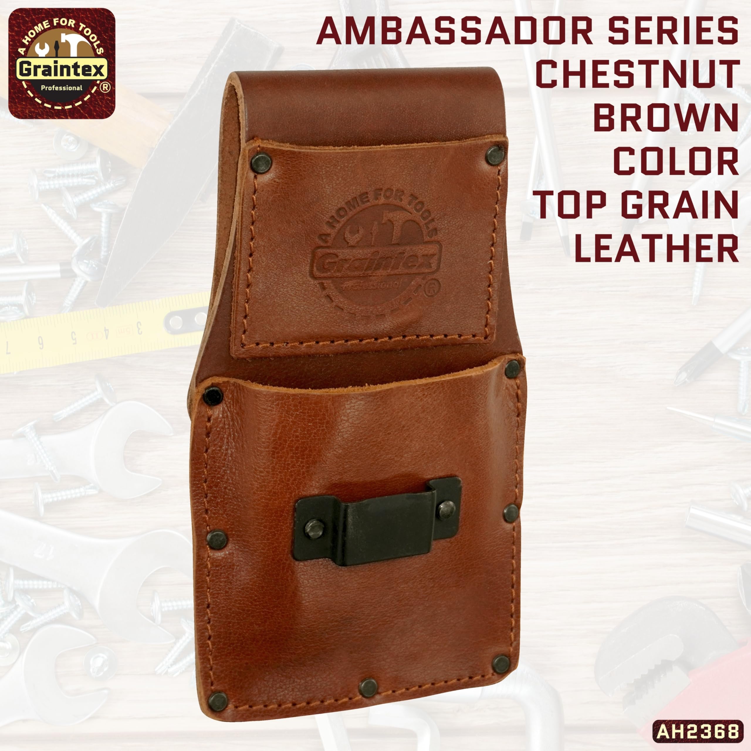 Graintex Ambassador Series Top Grain Leather Measuring Tape Holder & Clip - Durable Leather Tool Holster for Construction Workers, Electricians & Contractors | Perfect for Job Sites, DIY Projects & Professional Use