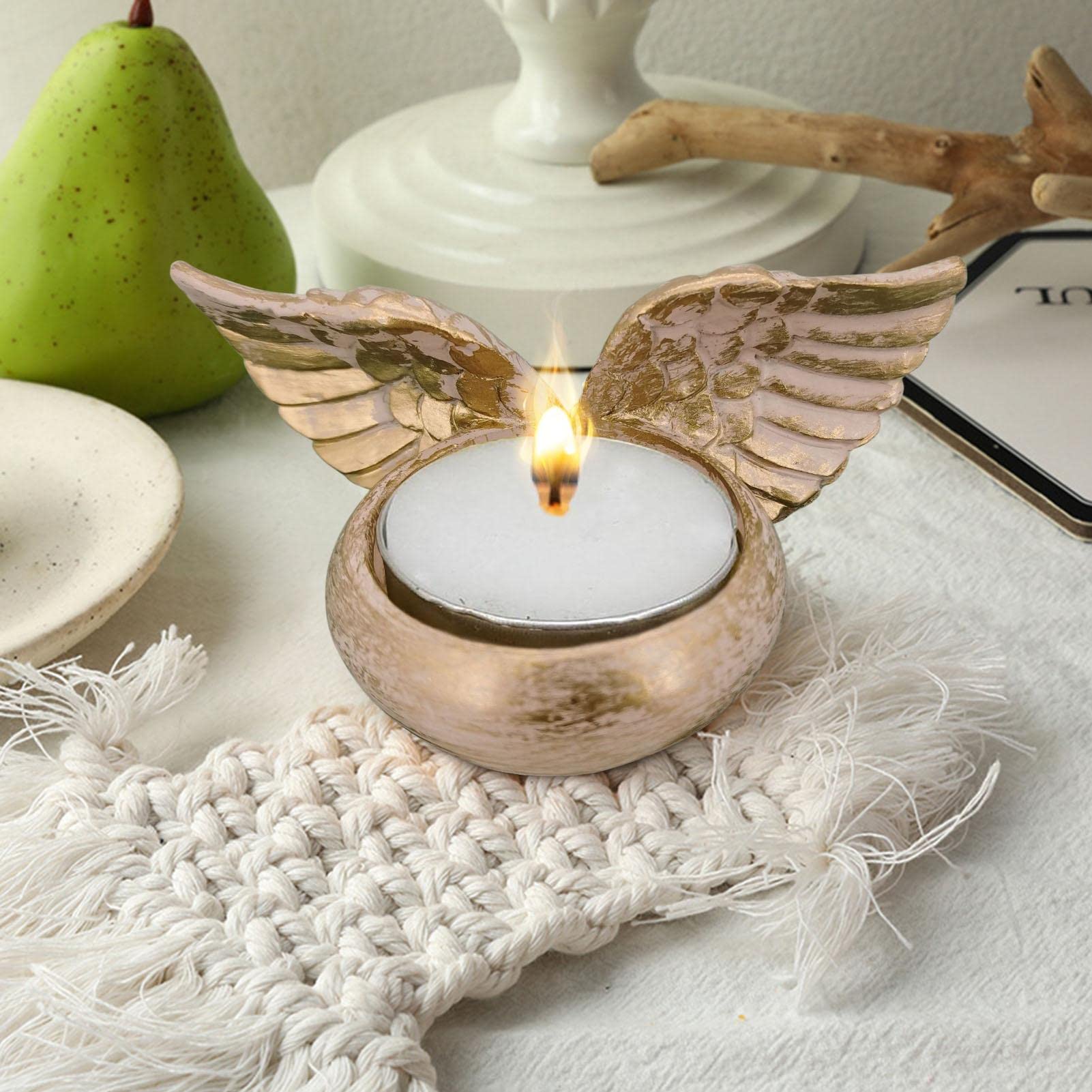 Angel Wings Tealight Candle Holders - Elegant Resin Angel Wing Sculpture for Prayer, Memorial & Home Decor | Perfect for Weddings, Christmas & Spiritual Spaces