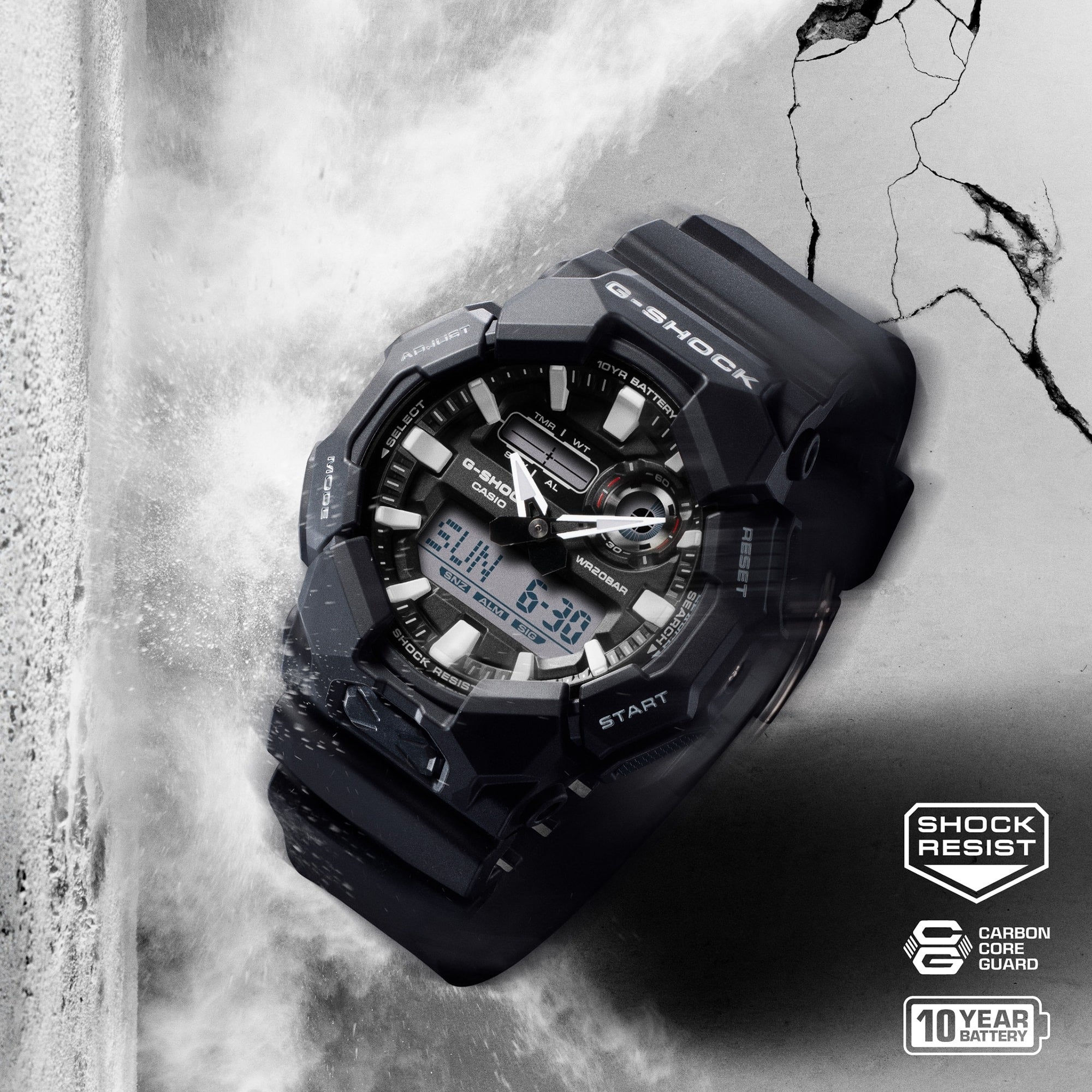 Casio G-Shock Analog-Digital Watch GA-010-1ADR - Black Resin Strap, Shock Resistant, Waterproof - Perfect for Outdoor Sports, Workouts & Everyday Wear