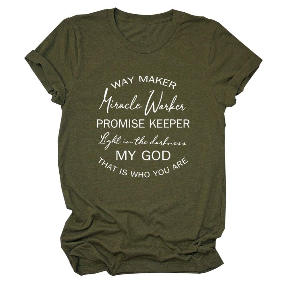 Way Maker Miracle Worker Women's Casual Short Sleeve Tops - Comfortable Mom Life Shirts for Everyday Wear, Church, School & Family Outings