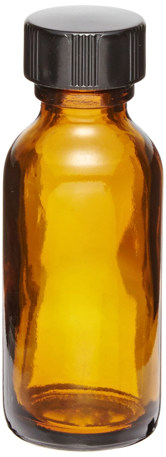 Amber Narrow Mouth Boston Round Bottles 1oz (Case of 144) - Kimble Type III Soda-Lime Glass with PTFE-Faced LDPE Foam Lined Cap - Ideal for Essential Oils, DIY Cosmetics & Laboratory Storage