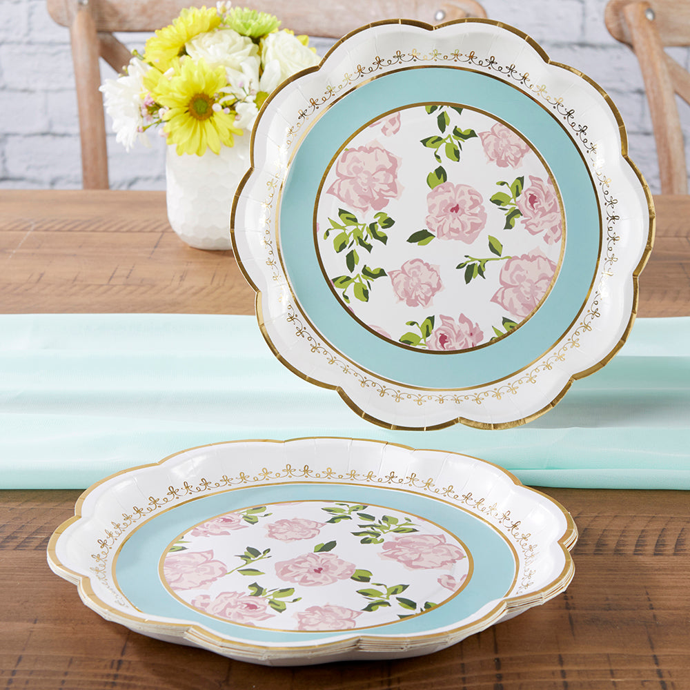 Premium 9-Inch Blue Paper Plates for Tea Parties - Set of 16 | Elegant Disposable Tableware for Afternoon Tea, Baby Showers & Bridal Showers