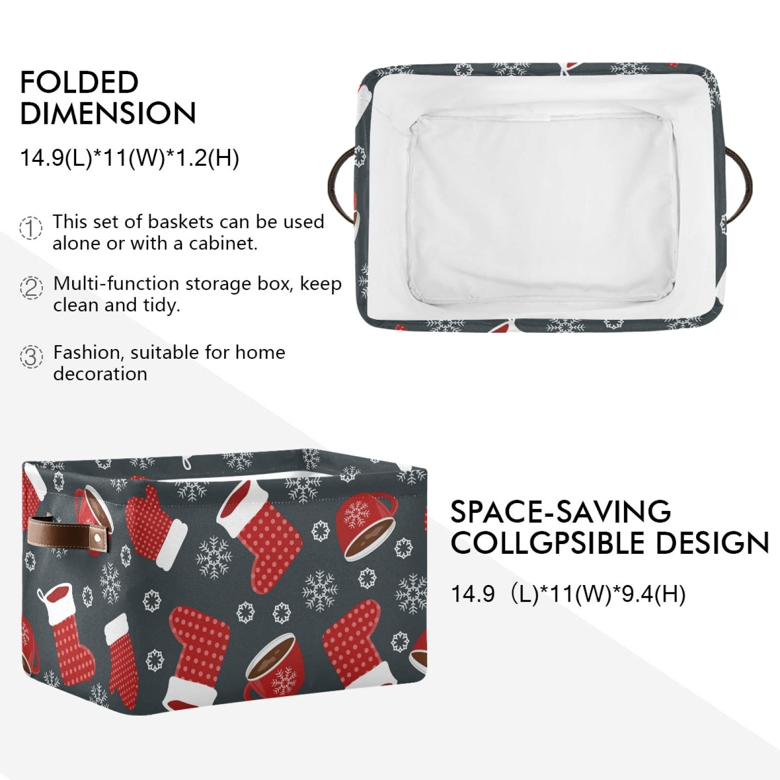 Susiyo Large Foldable Storage Bins - Collapsible Fabric Storage Baskets with PU Handles for Christmas Socks, Mittens & Home Organization (2-Pack) | Perfect for Shelves, Closet, Bedroom & Living Room Decor