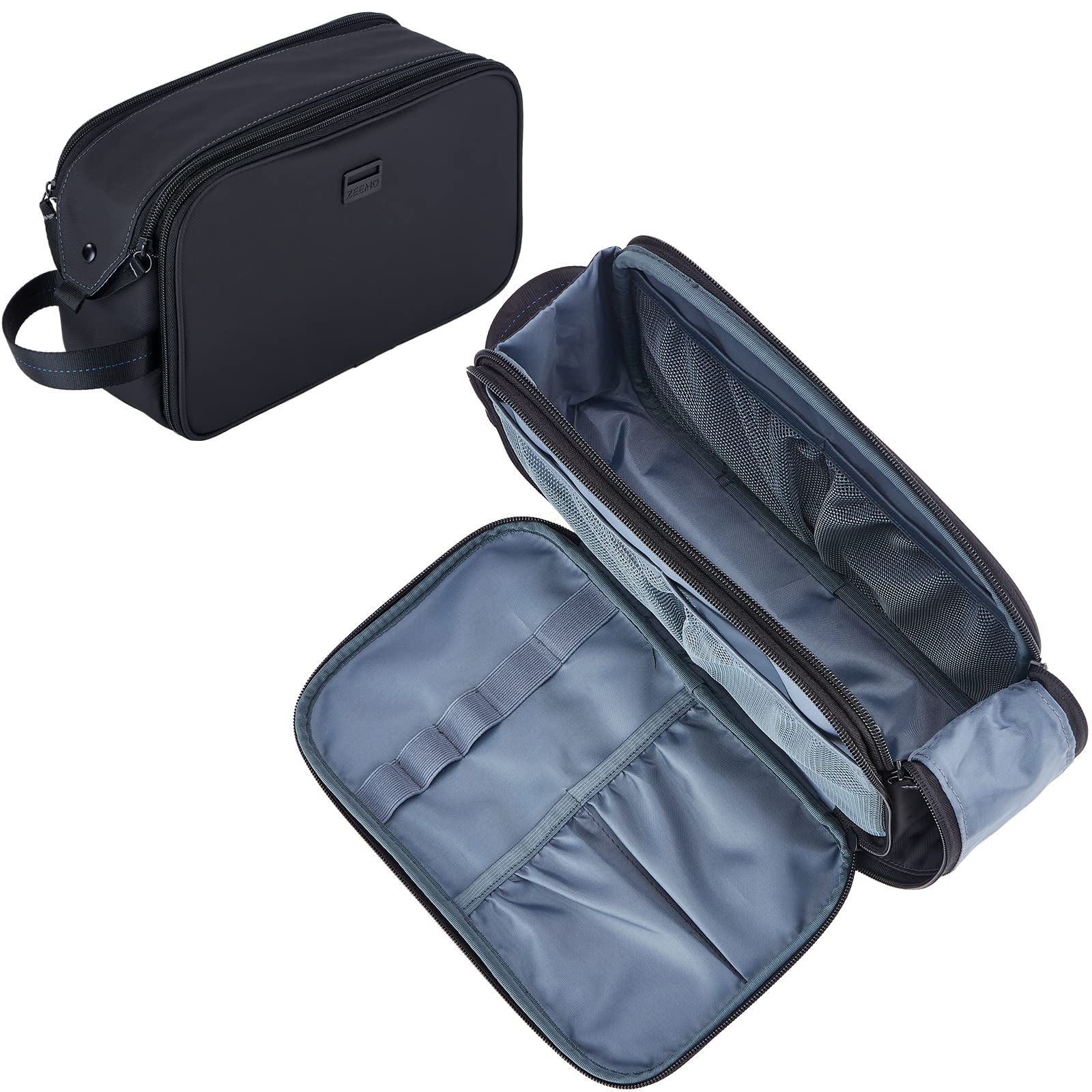 ZEEMO Large Water-Resistant Travel Toiletry Bag for Men - Full-Open Dopp Kit Organizer for Shower, Hygiene & Cosmetics | Perfect for Gym, Camping & Business Trips | Black Bathroom Essentials Bag