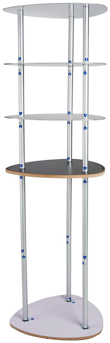 Displays2go Trade Show Tower with Open Shelving - Aluminum & MDF Construction, High Impact Acrylic in Silver & Black Finish (FDR39TR) - Perfect for Retail Displays, Exhibitions, and Trade Show Booths