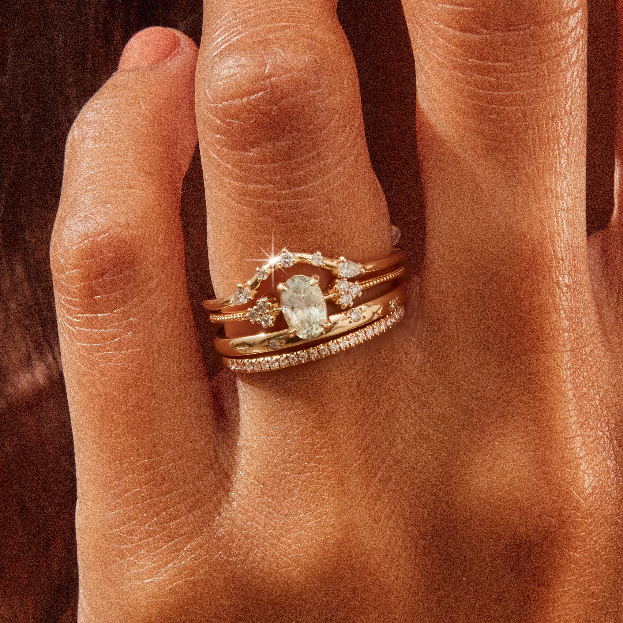 Starlit Whisper Unique 14K Yellow Gold Oval Green Sapphire Ring – Perfect for Engagement, Anniversary & Special Occasions
