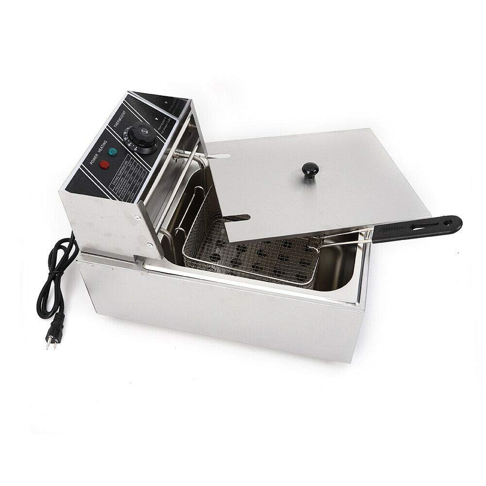 Commercial & Home Use 2500W Electric Deep Fryer - 6L Stainless Steel Single Tank with Basket, Lid & Filter - Perfect for Restaurants, Catering & Family Cooking