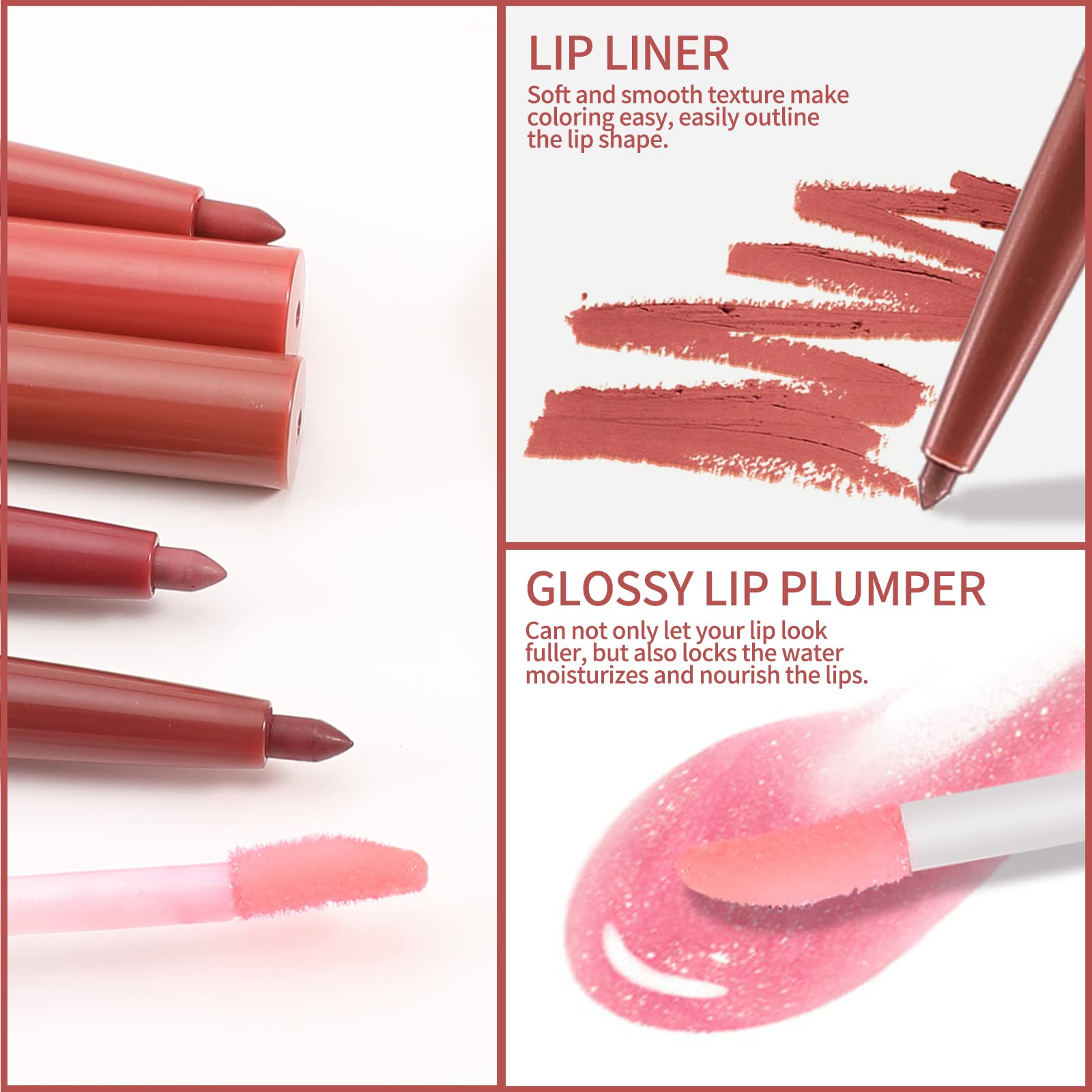 Boobeen Matte Lip Pencil & Liquid Lipstick Set - Long Lasting Waterproof Lip Makeup Kit with Dark Red & Nude Shades, Velvet Lip Gloss for Daily Wear, Parties & Special Occasions