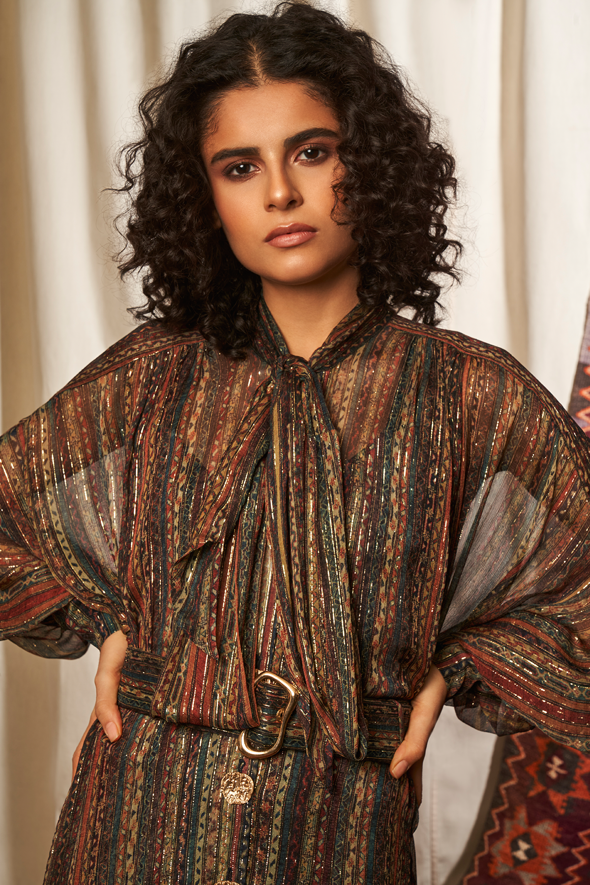 Elegant Stripes Print Pussy Bow Dress for Women - Flowy Office & Party Wear - Perfect for Work, Cocktail Events & Date Nights