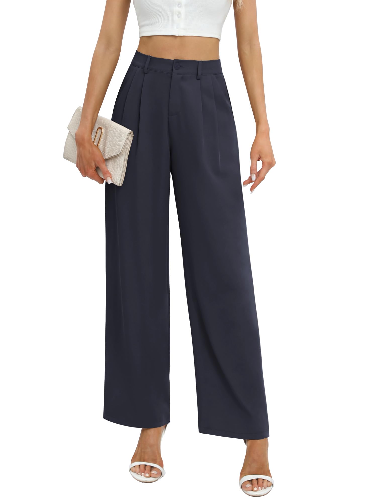 Feiersi Women's High Waisted Wide Leg Business Pants - Professional Straight Leg Work Trousers with Pockets for Office, Interview & Formal Occasions