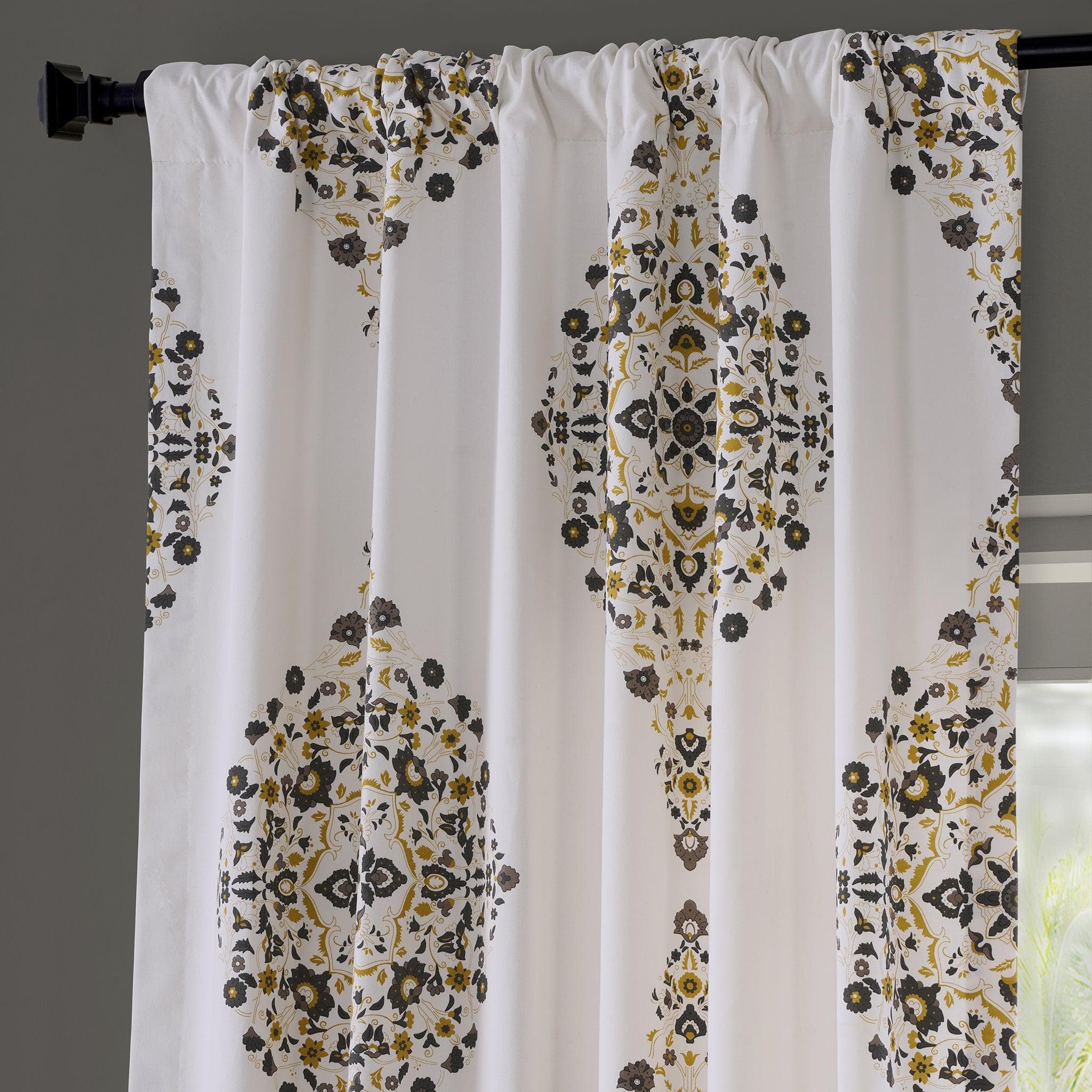 Premium Kerala Gold Emblem Printed Cotton Blackout Curtains - Elegant Window Treatment for Bedroom, Living Room & Home Decor