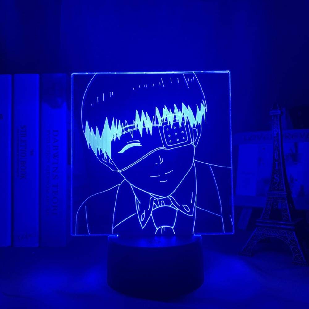 3D Illusion Lamp Night Light - Tokyo Ghoul Anime Ken Kaneki LED Lamp for Kids Bedroom, Birthday Gift & Manga Decor - Perfect for Anime Fans, Night Light & Home Decoration