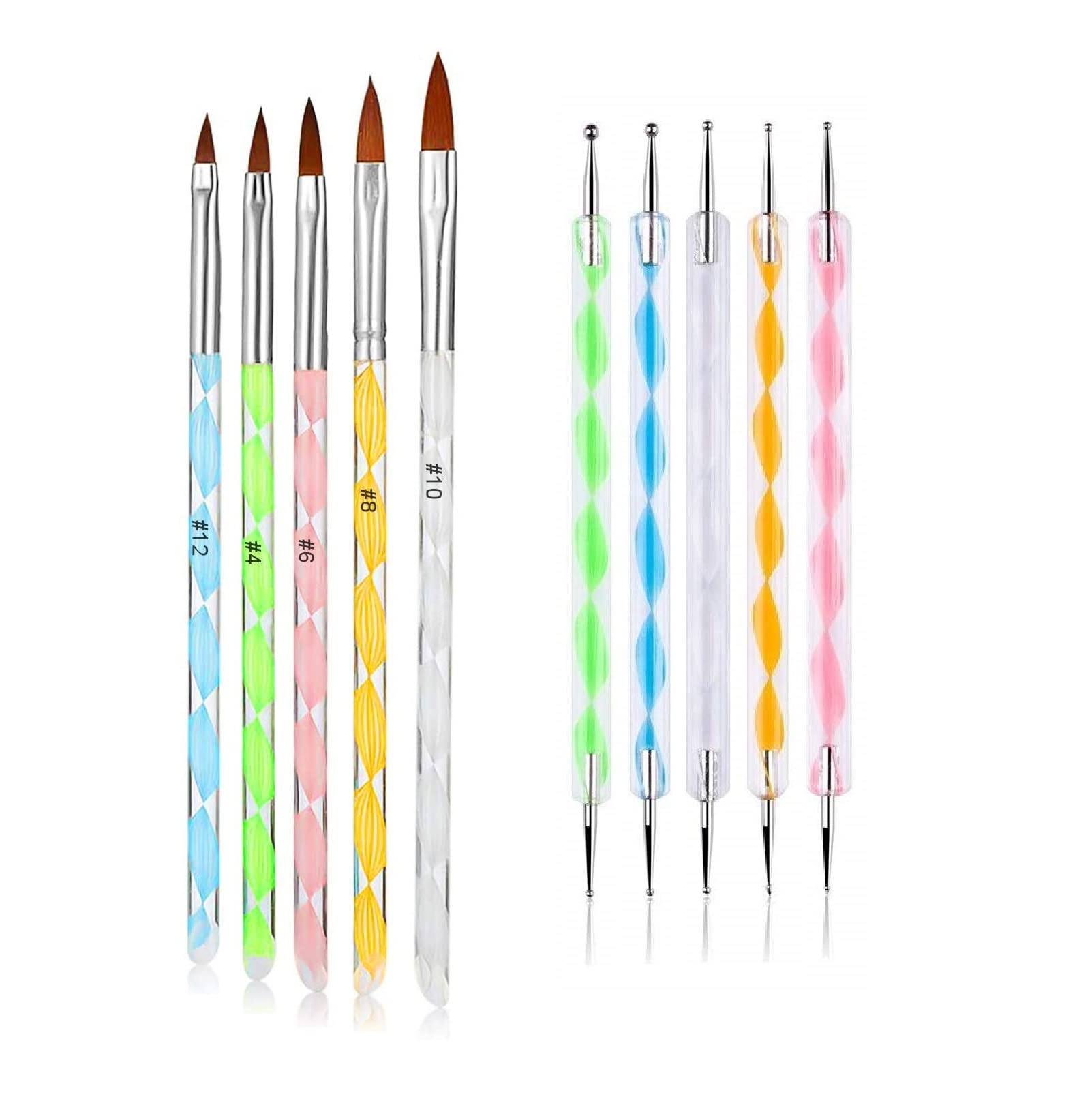 RoyalKart 5-Piece Acrylic Brush Pen Set with 5 Nail Art Dotting Tools - Professional Salon Quality Nail Design Kit for Artists, DIY Manicures & Home Nail Art