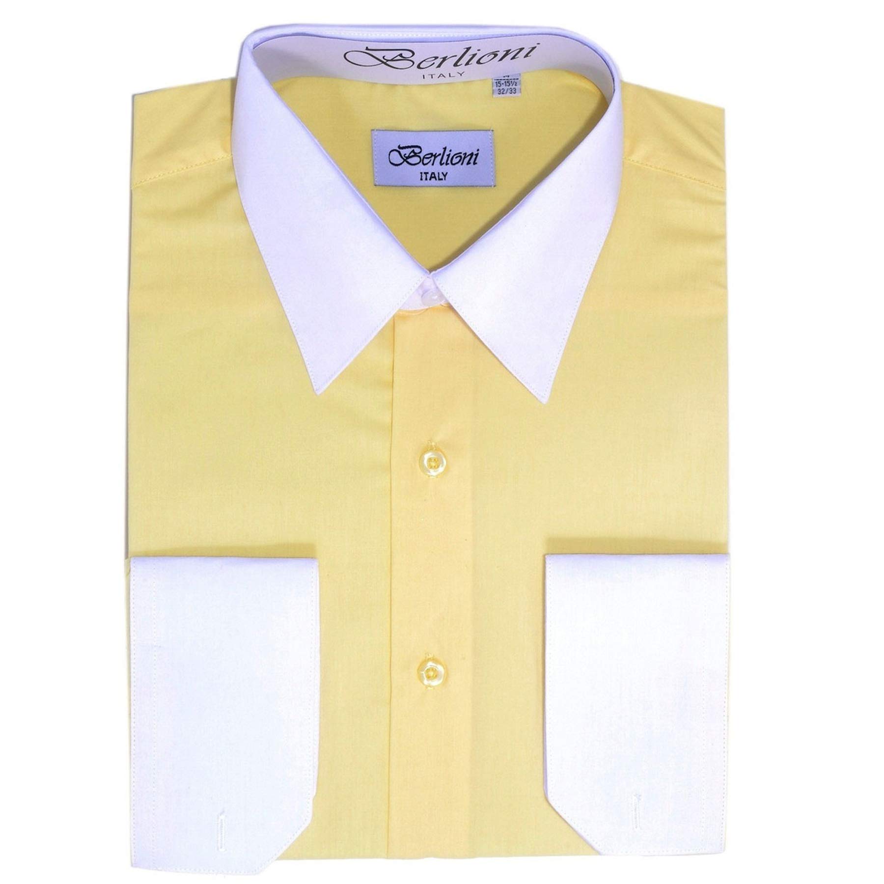 Premium White & Lemon Two-Tone Men's Dress Shirt - Formal Business Attire for Office, Weddings & Special Occasions