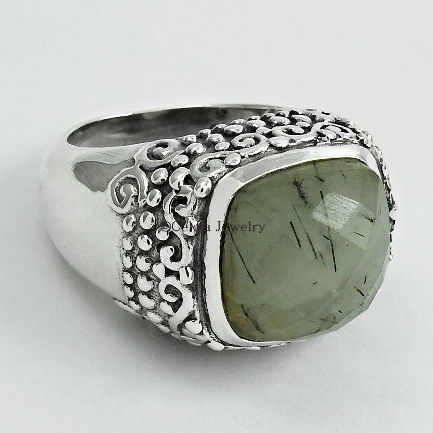 Natural Black Rutile Wedding Band for Men - 925 Sterling Silver Signet Ring - Unique Proposal, Birthday & Father's Day Gift for Husband - Size 9 - Perfect for Engagements, Anniversaries & Special Occasions