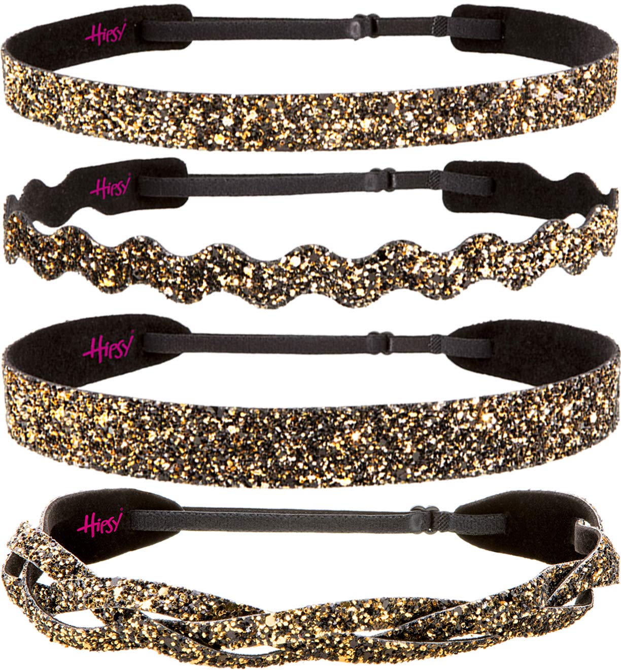 Stylish Plus Size Adjustable No-Slip Sparkly Bling Headbands for Women & Teens - 4 Pack Mixed Glitter Diva Hair Accessories - Perfect for Workouts, Parties & Everyday Fashion