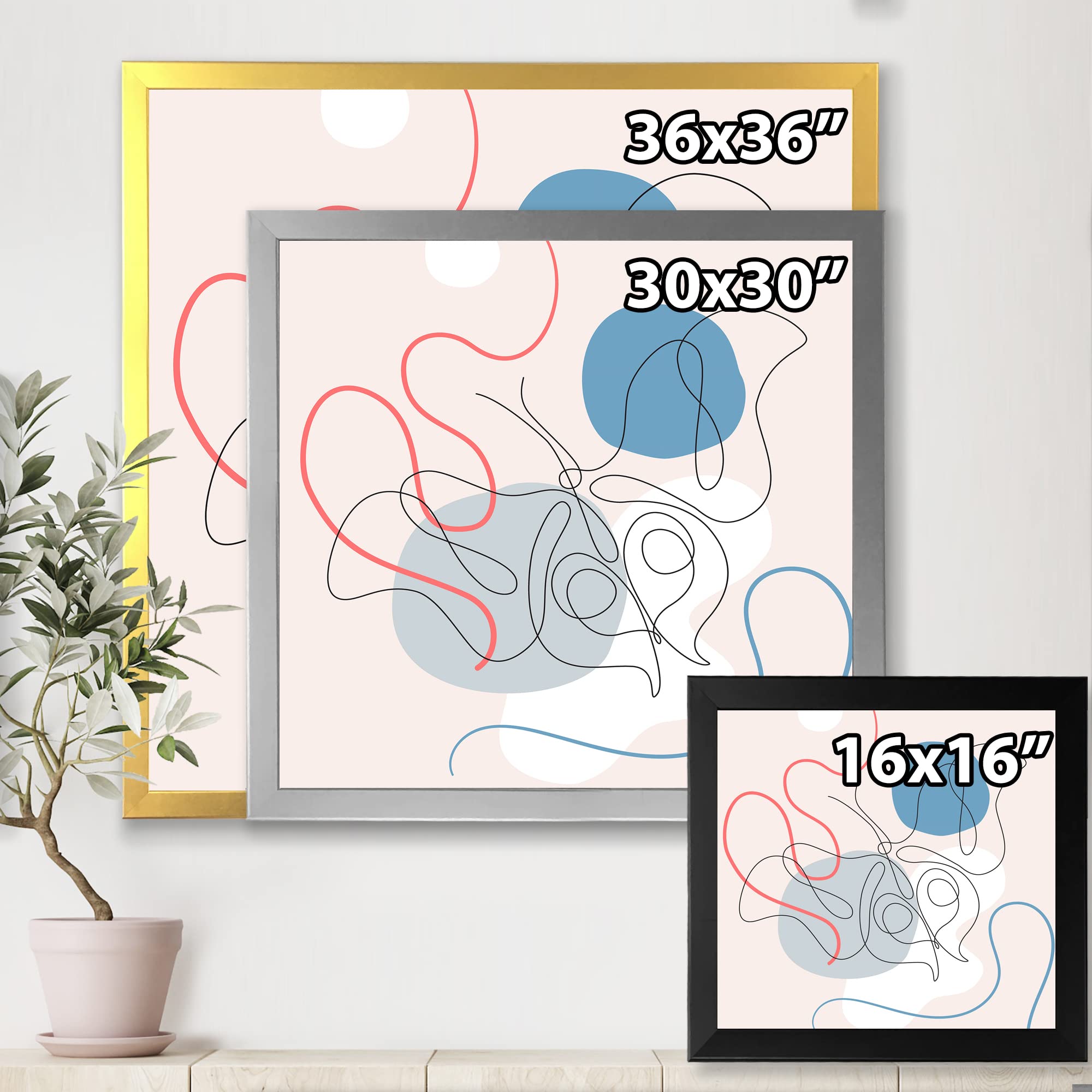 Butterfly One Line Drawing on Cubism Shapes II - Modern Framed Wall Art Decor for Living Room, Bedroom & Office