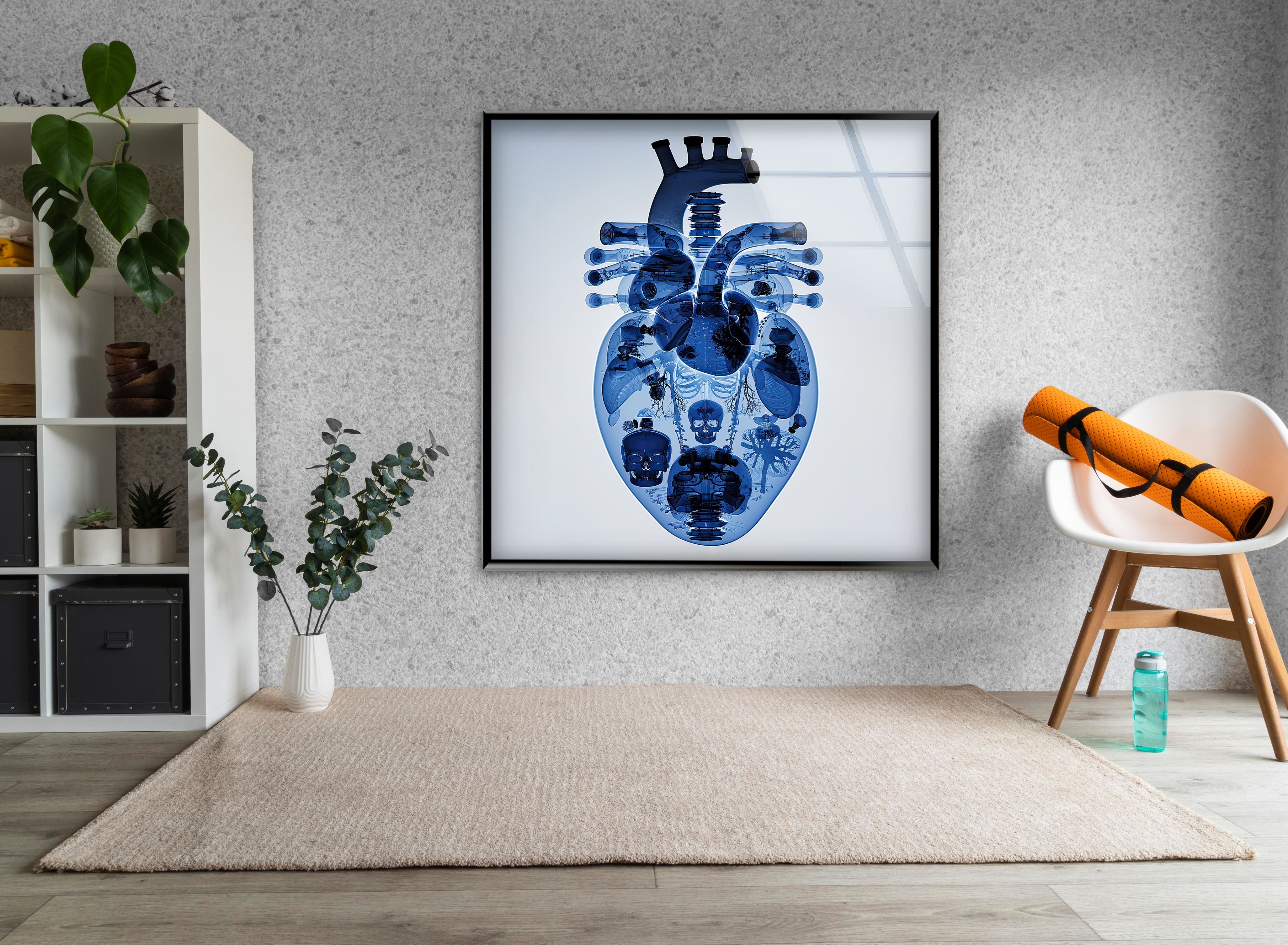 Blue Mechanical Heart Glass Wall Art - Elegant Home Decor for Living Room, Bedroom & Office - Perfect Gift for Valentine's Day & Anniversaries