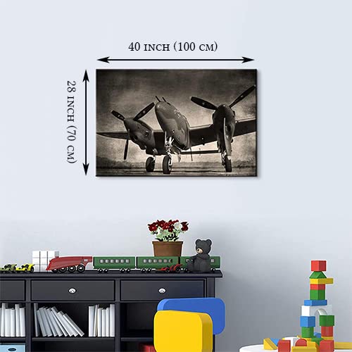 Black and White Twin Engine Airplane Canvas Wall Art - Aviation Decor, Airplane Propeller Wall Decor, Airplane Posters & Gifts for Home - Ready to Hang (28''H x 40''W) - Perfect for Living Room, Bedroom, Office & Aviation Enthusiast Spaces