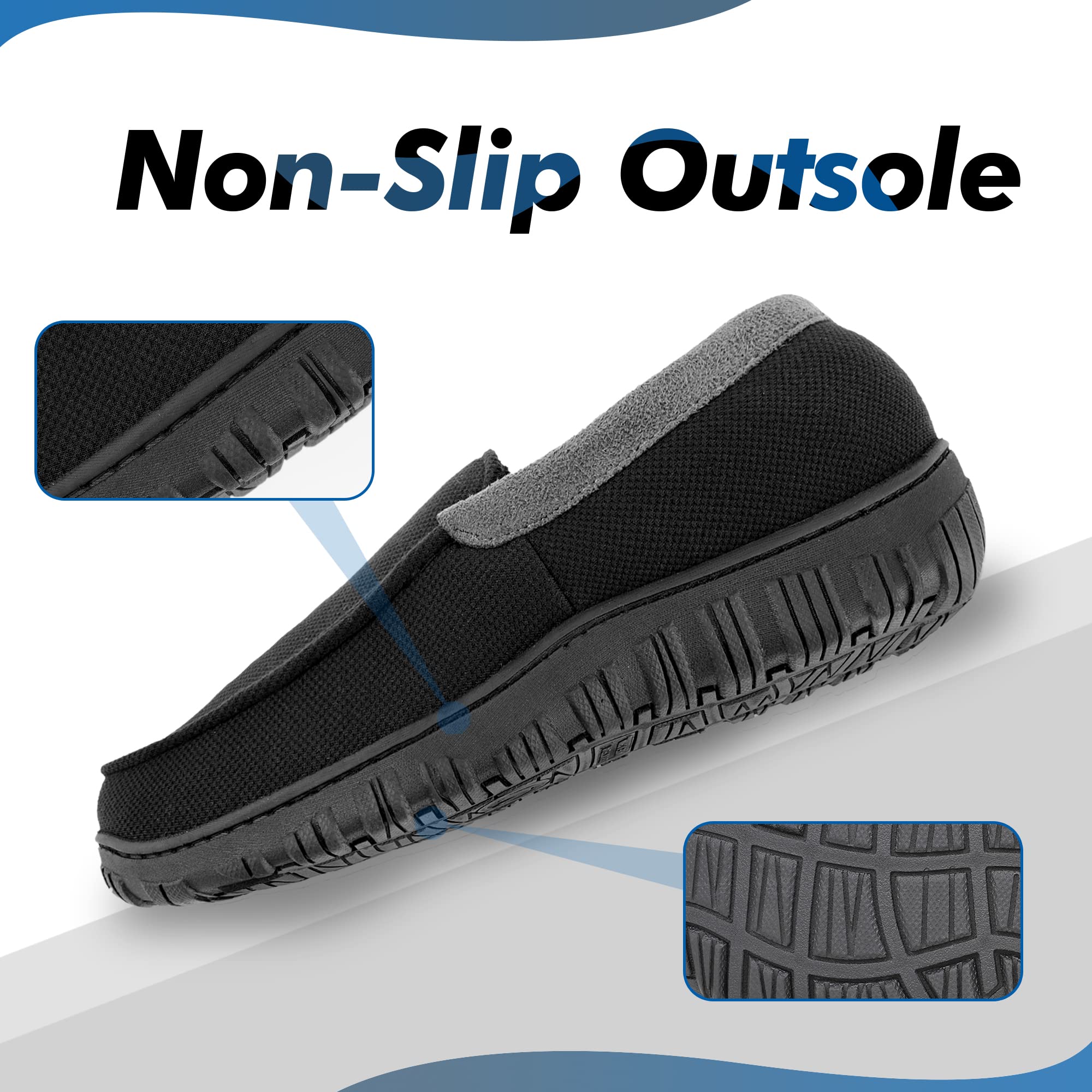 Bigwow Men's Moccasin Slippers - Memory Foam Fleece House Shoes for Men | Non-Slip Indoor Outdoor Comfort | Perfect for Lounging, Home Wear & Backyard Use