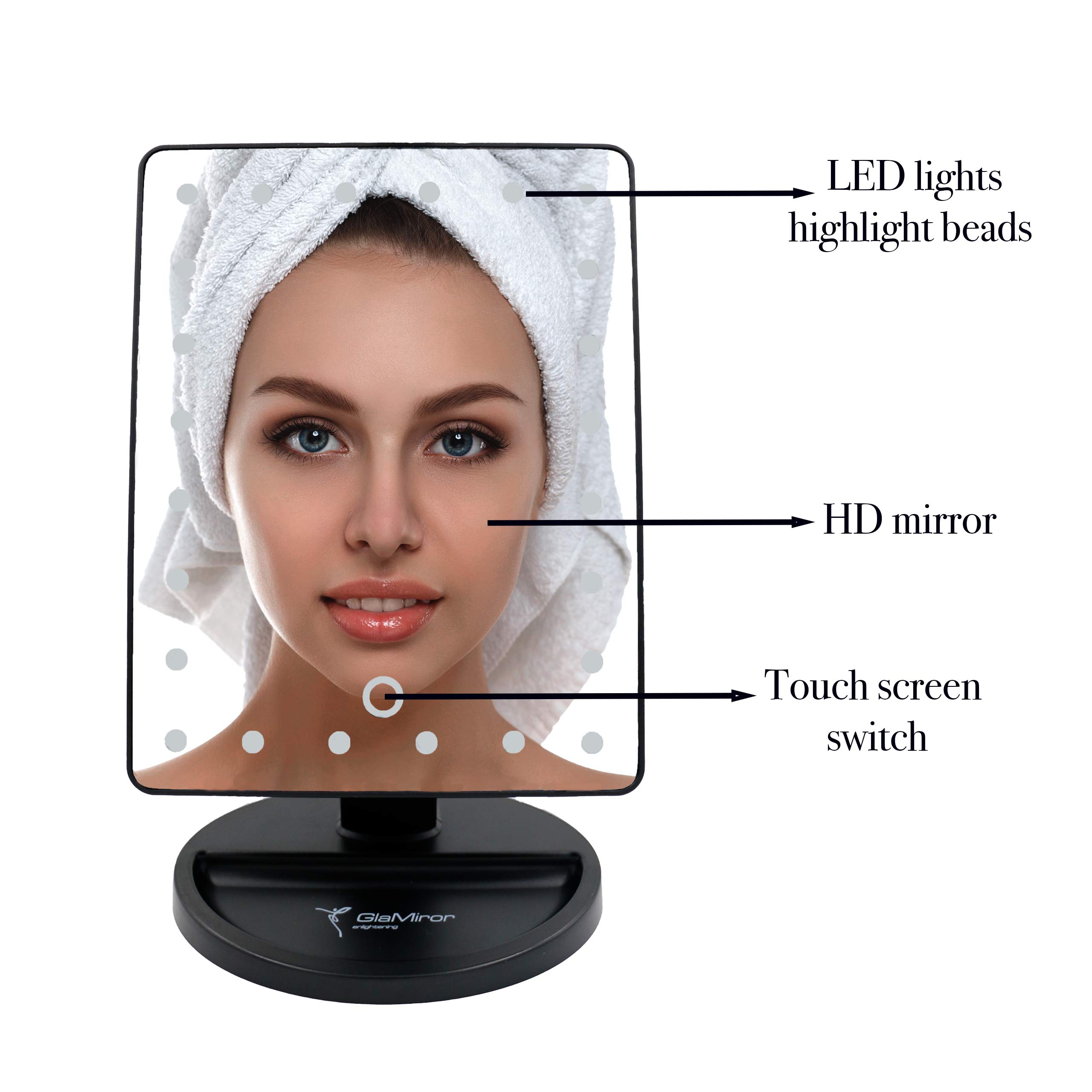 Professional LED Makeup Mirror with Adjustable Lights - 360° Rotating Vanity Mirror with Touch Control & Dimmable Brightness for Perfect Makeup Application, Skincare, and Hair Styling at Home or Salon