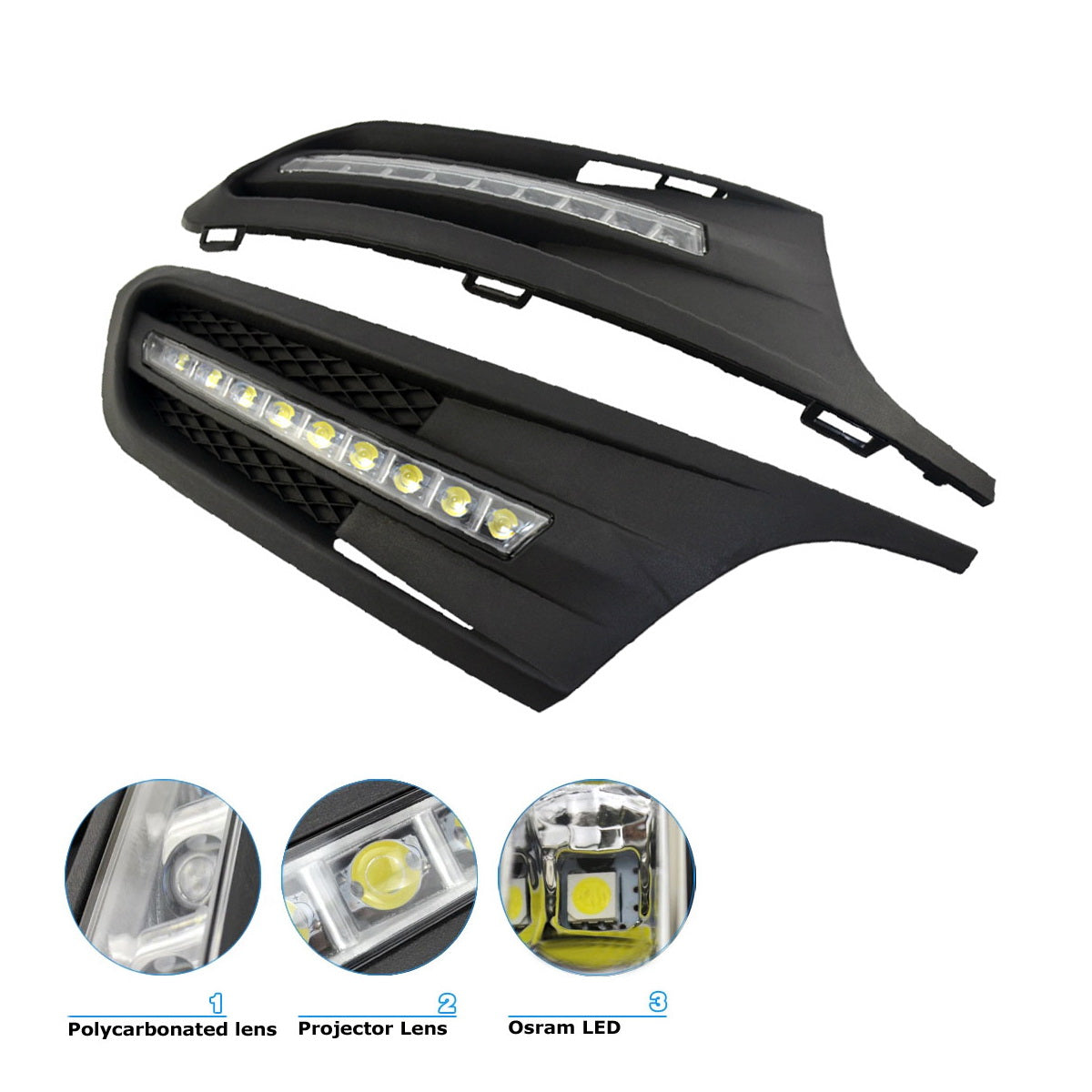 2011-2014 Volkswagen Jetta Direct Fit Xenon White 9 LED Daytime Running Lights - DRL Fog Lights for Enhanced Visibility & Style