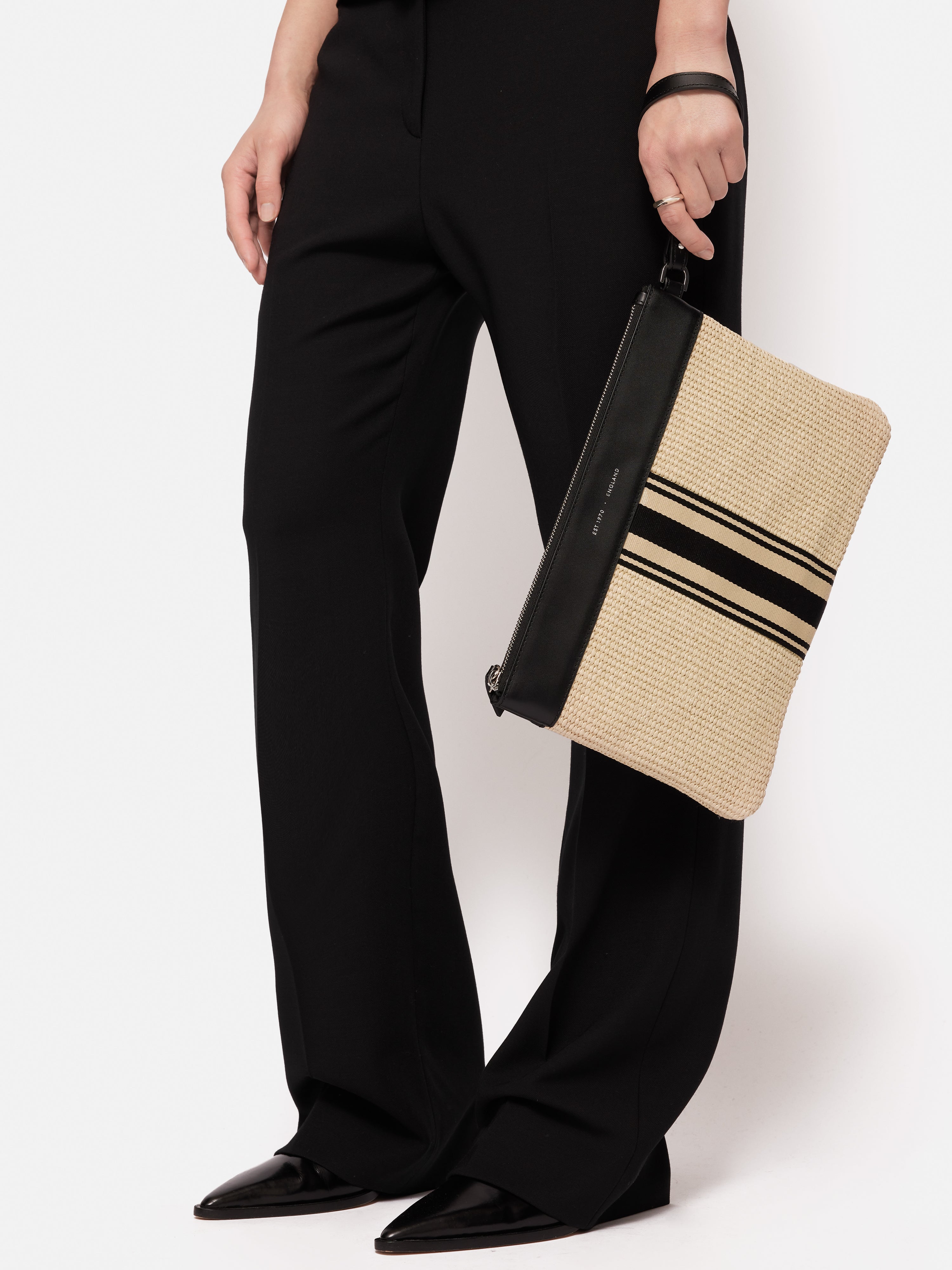 Athena Stripe Woven Pouch - Natural Cotton Crossbody Bag for Women | Perfect for Travel, Shopping & Everyday Use