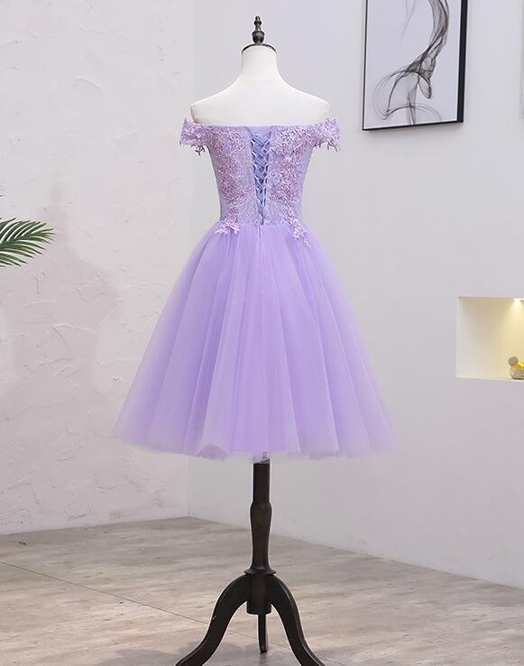 Light Purple Lace Tulle Homecoming Dress - Off Shoulder Short Party Dress J3865 | Prom, Cocktail, Sweet 16, Quinceañera, Formal Events
