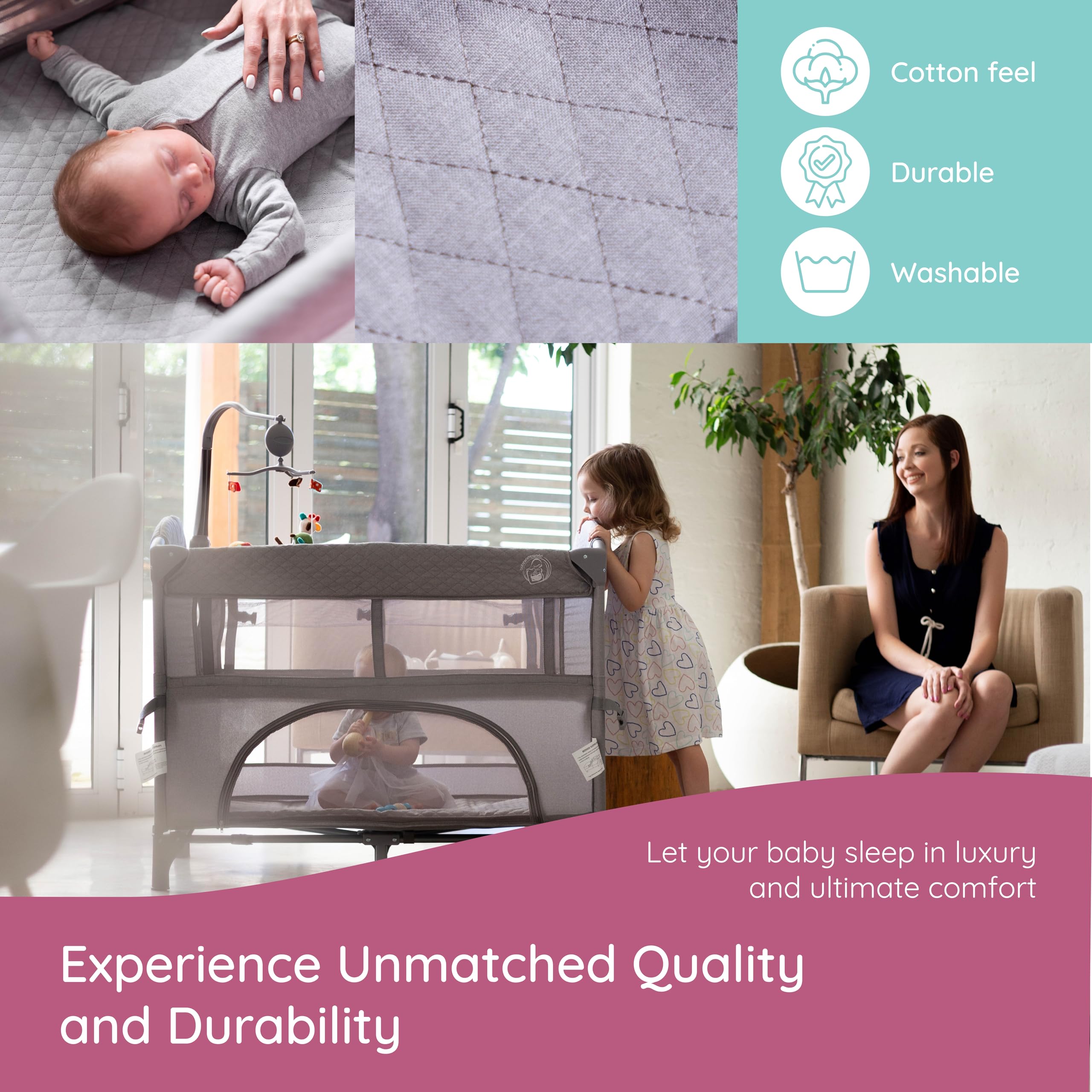 BabyWombWorld Portable Baby Bassinet Bedside Sleeper - Soft Newborn to Toddler Crib with Storage & Wheels | Safe Co-Sleeping Solution for Nursery, Bedroom & Travel