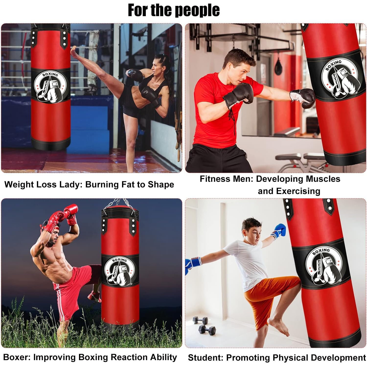 Best Hanging Punching Bag for Adults - Unfilled PU Boxing Bag Set with Gloves, Wraps, Chain & Hook for MMA, Karate, Taekwondo, Muay Thai - Perfect for Home Gym Training & Combat Sports Practice