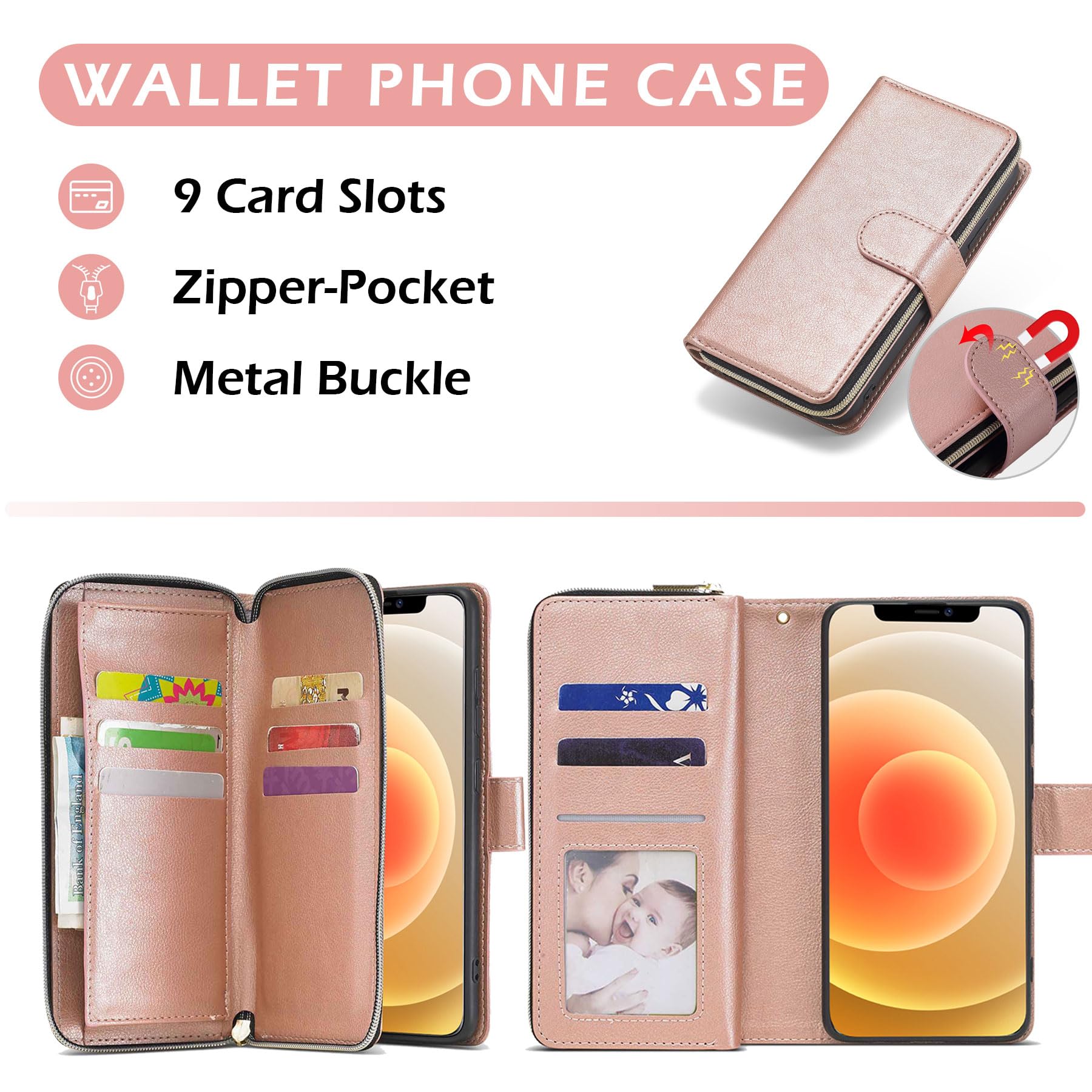 Premium 9-Card Leather Wallet Case for Samsung Galaxy A Series - Slim RFID Blocking Protective Cover with Kickstand (Perfect for Travel, Work & Everyday Use)