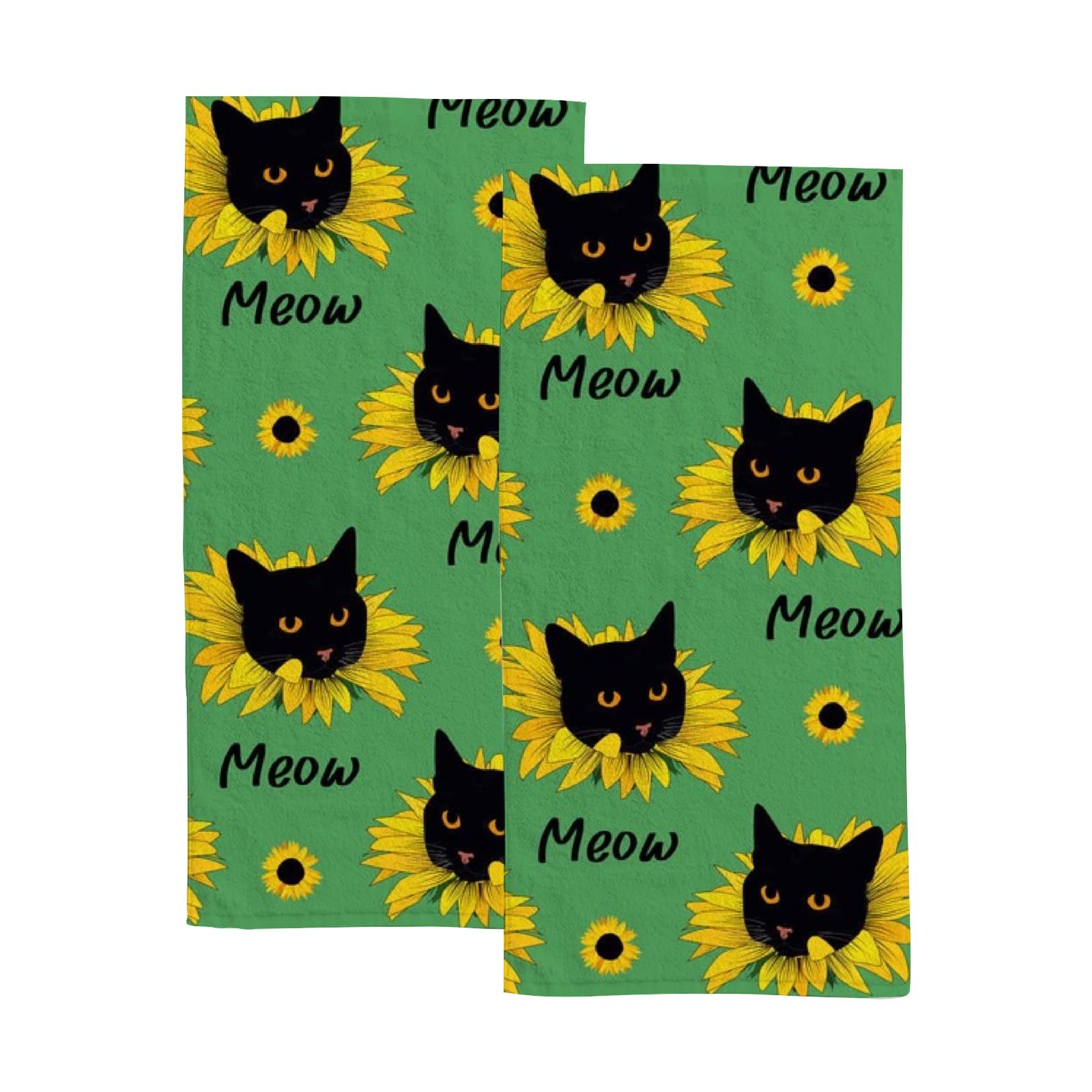 Black Cat Sunflower Face Towel Set of 2 - Ultra Soft, Quick Dry & Super Absorbent Bath & Kitchen Towels for Autumn Decor | Perfect for Bathroom, Hand Washing & Dish Drying
